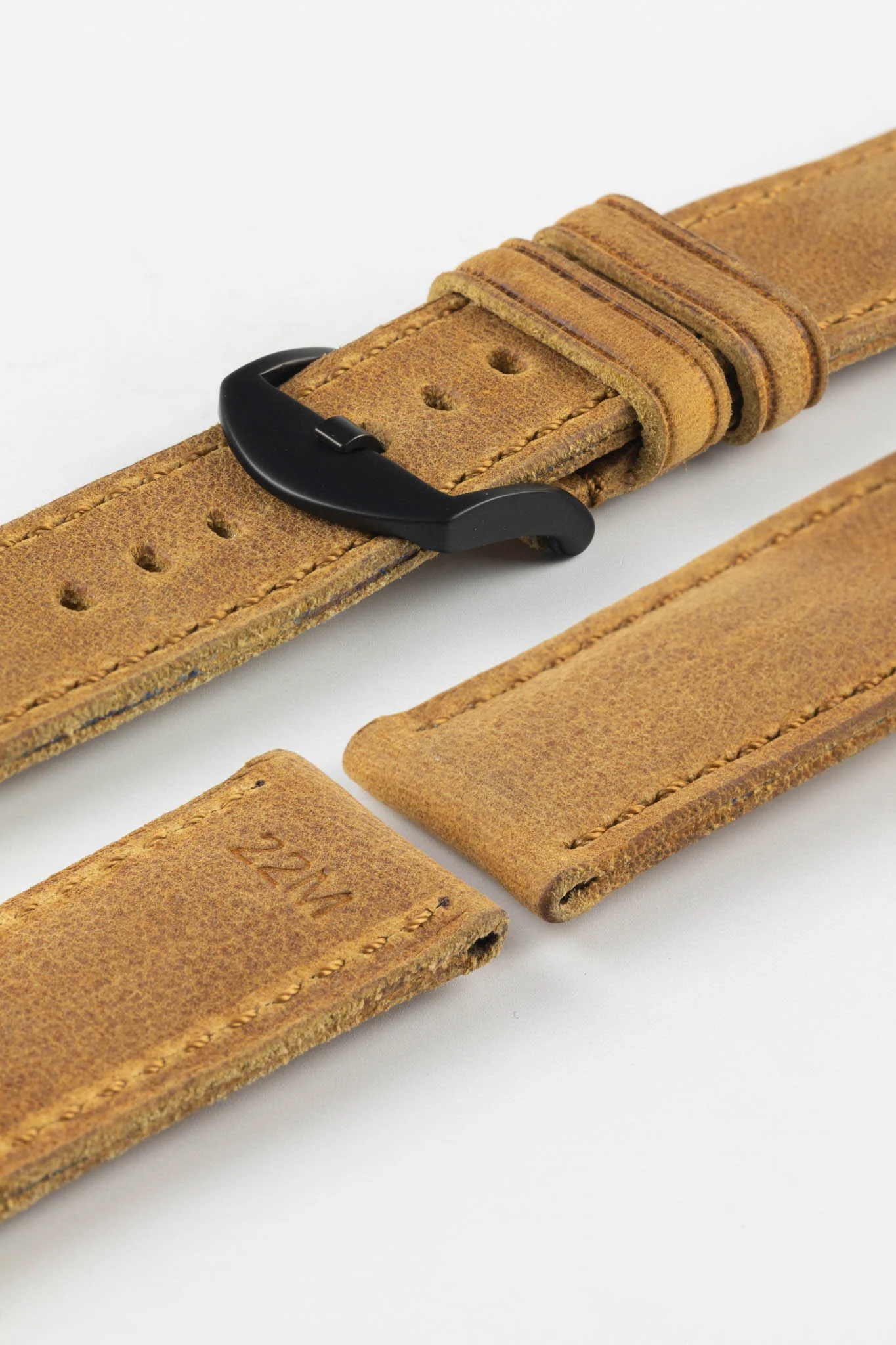 RIOS1931 DERBY Genuine Vintage Leather Watch Strap in HONEY - Image 8