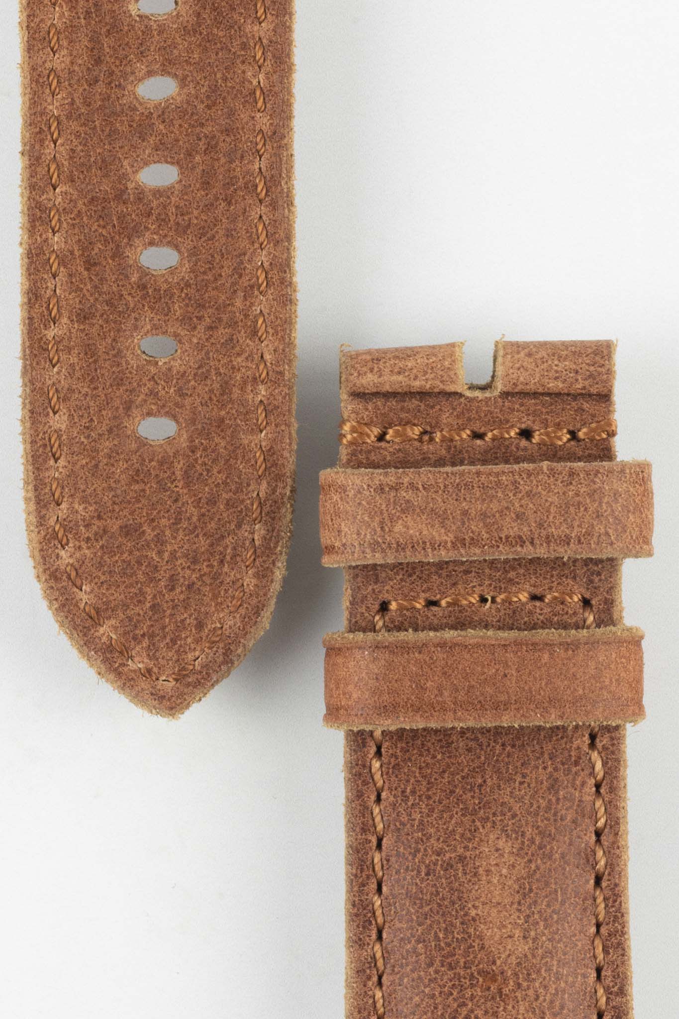 RIOS1931 DERBY Genuine Vintage Leather Watch Strap in MAHOGANY - Image 3