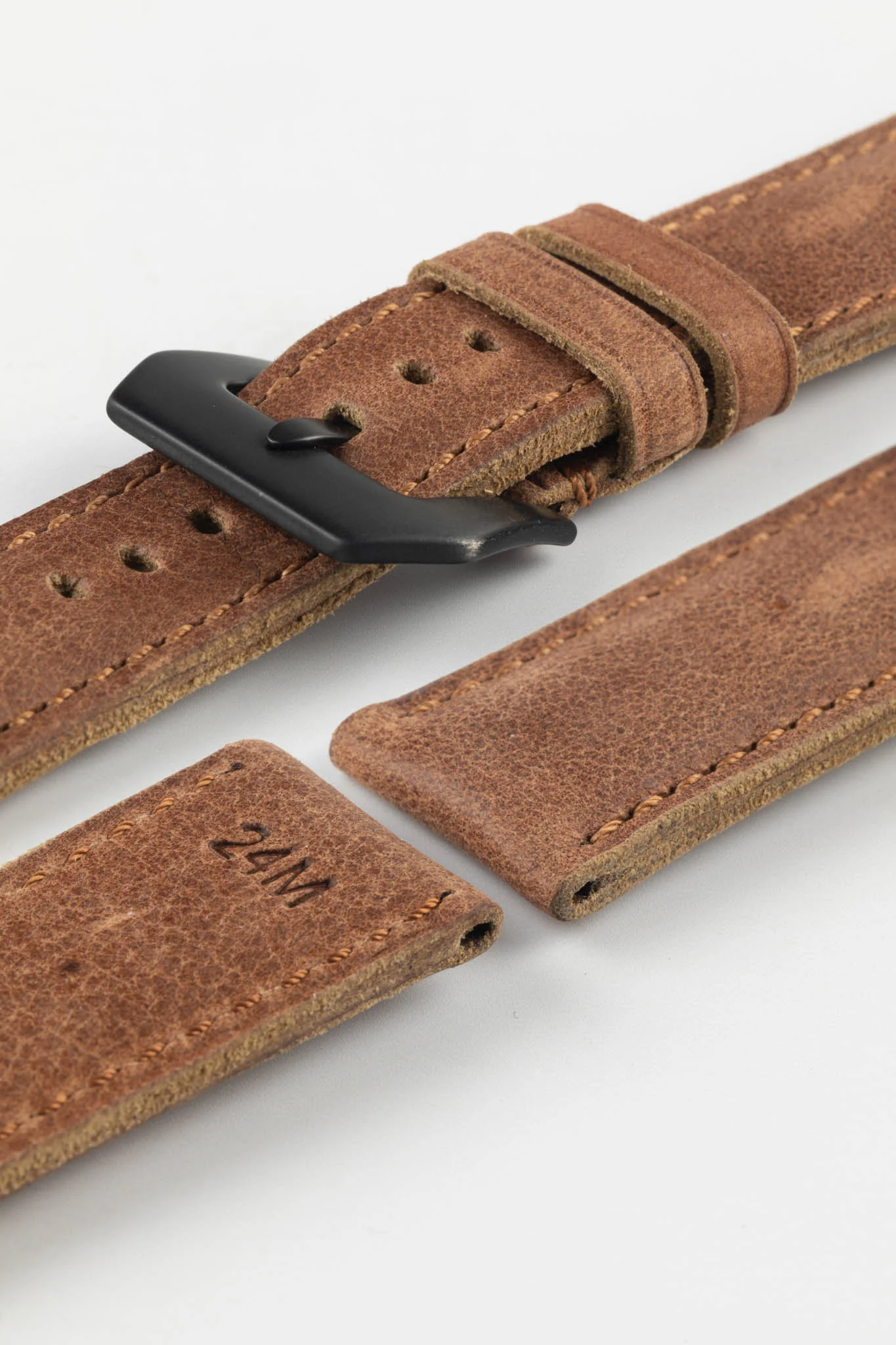 RIOS1931 DERBY Genuine Vintage Leather Watch Strap in MAHOGANY - Image 6