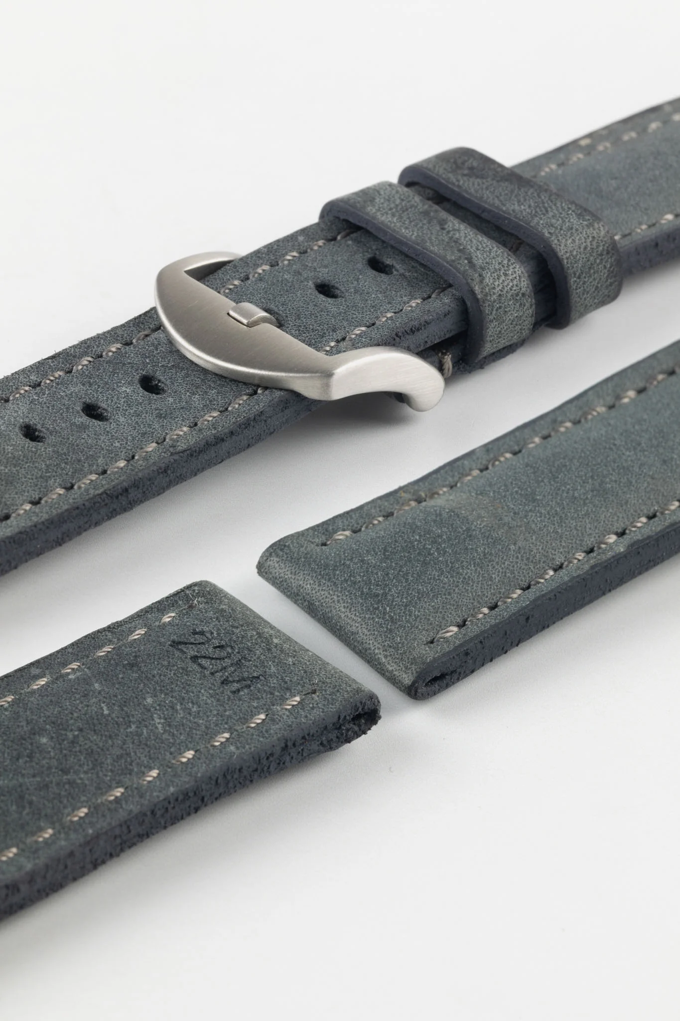 RIOS1931 DERBY Genuine Vintage Leather Watch Strap in STONE GREY - Image 10