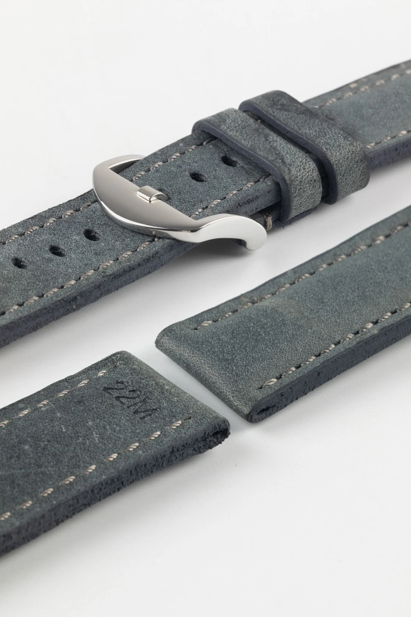RIOS1931 DERBY Genuine Vintage Leather Watch Strap in STONE GREY - Image 11