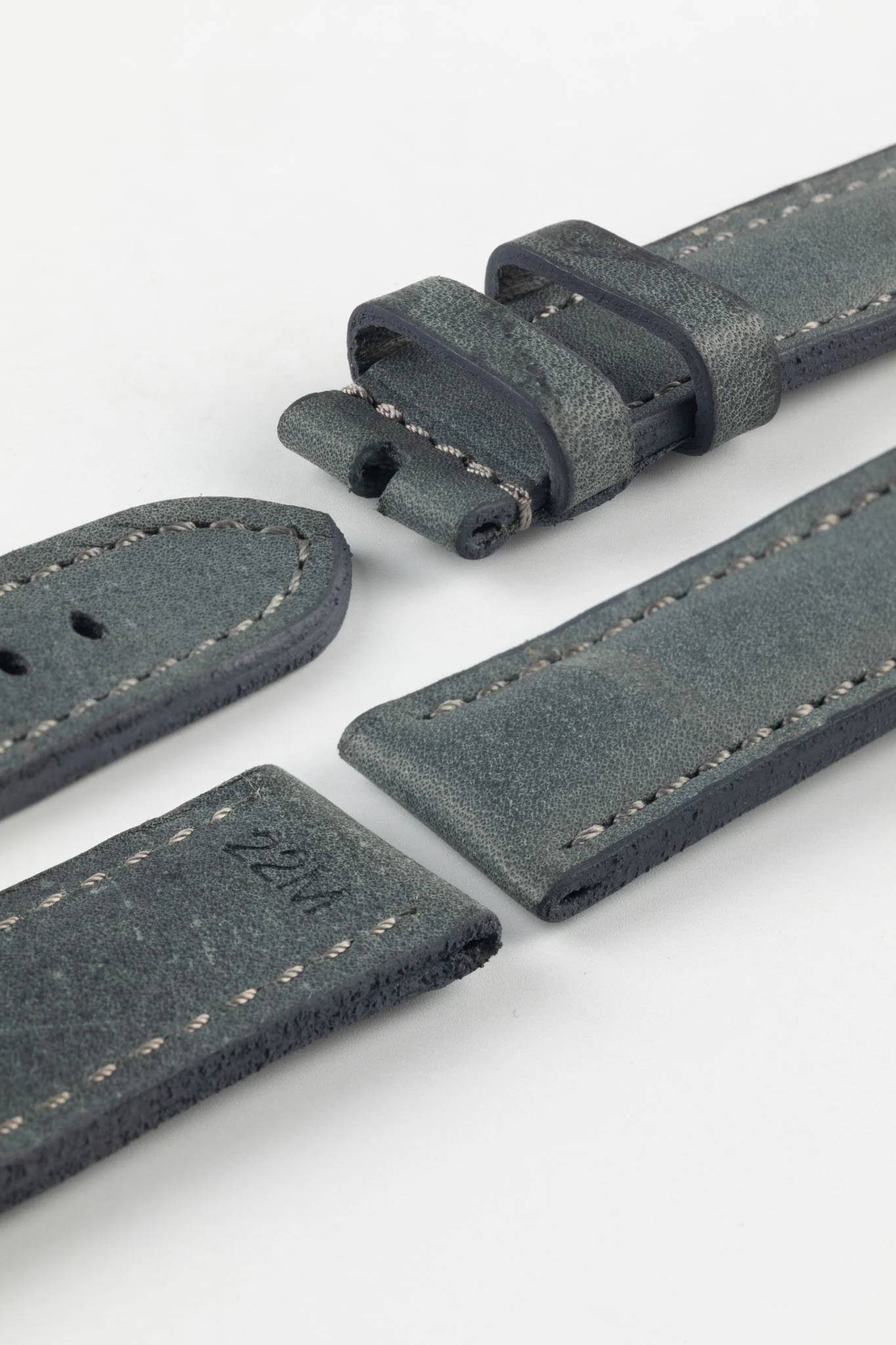 RIOS1931 DERBY Genuine Vintage Leather Watch Strap in STONE GREY - Image 12
