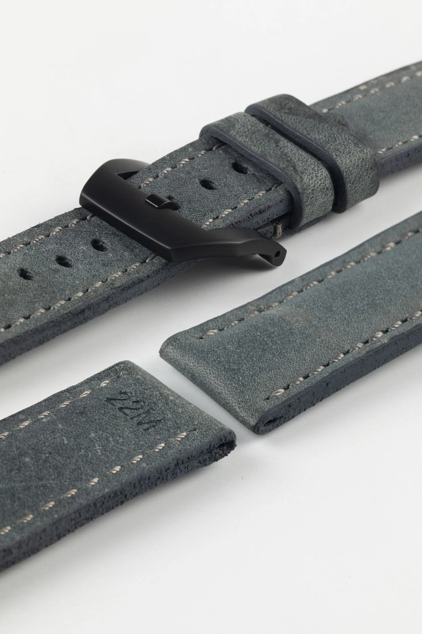 RIOS1931 DERBY Genuine Vintage Leather Watch Strap in STONE GREY - Image 13
