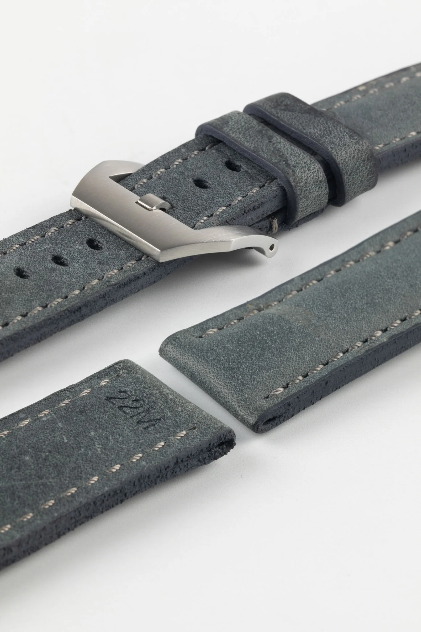 RIOS1931 DERBY Genuine Vintage Leather Watch Strap in STONE GREY - Image 14