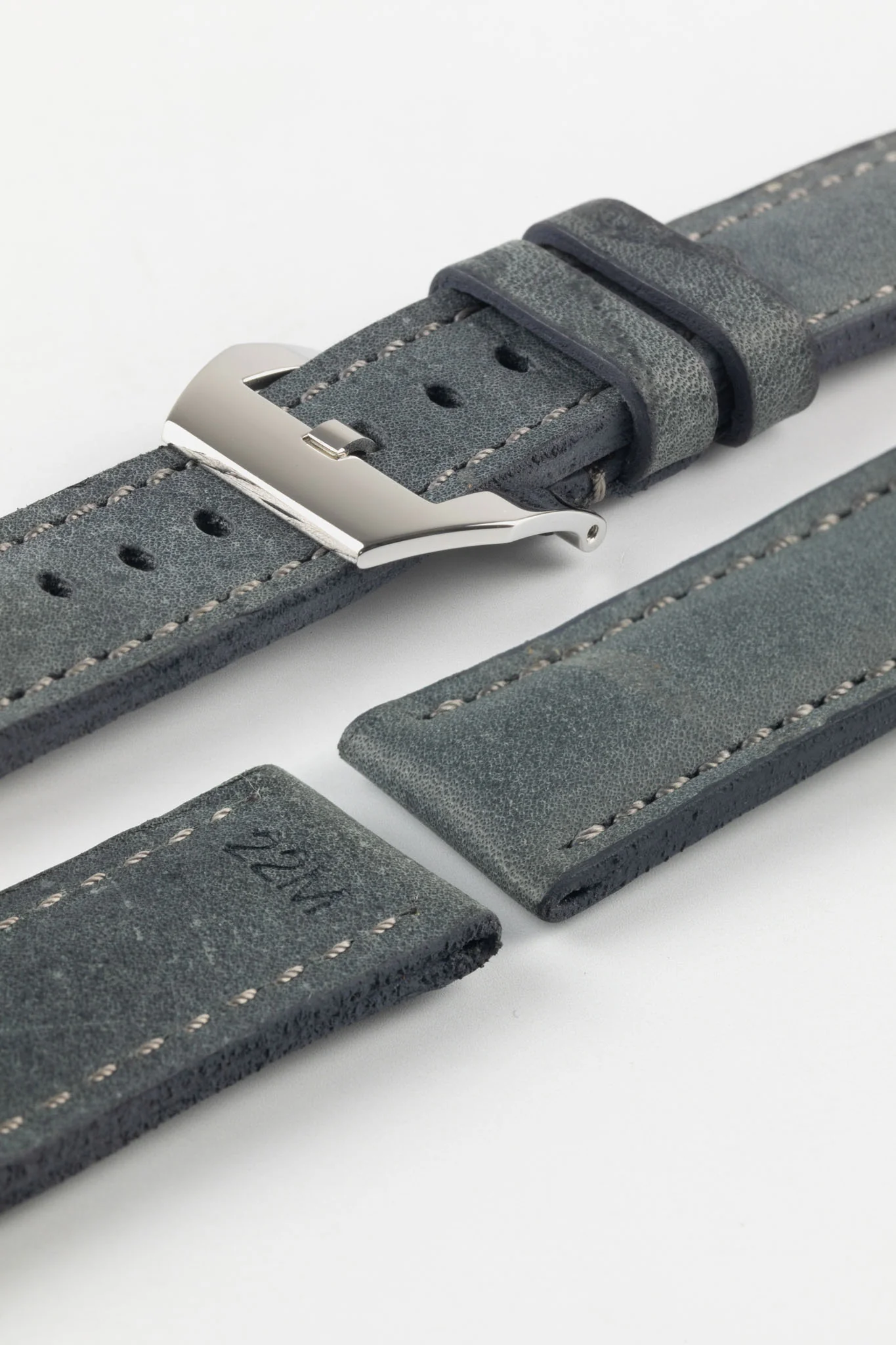 RIOS1931 DERBY Genuine Vintage Leather Watch Strap in STONE GREY - Image 15