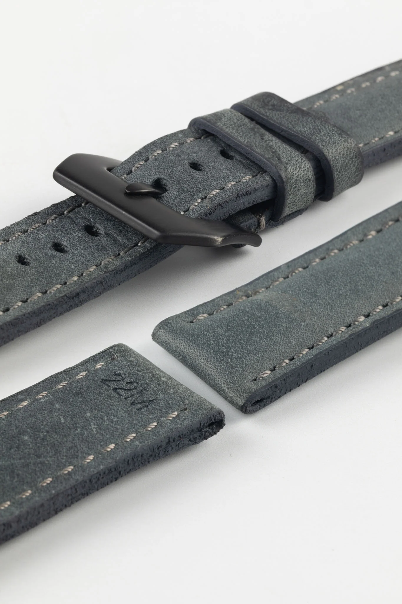 RIOS1931 DERBY Genuine Vintage Leather Watch Strap in STONE GREY - Image 6