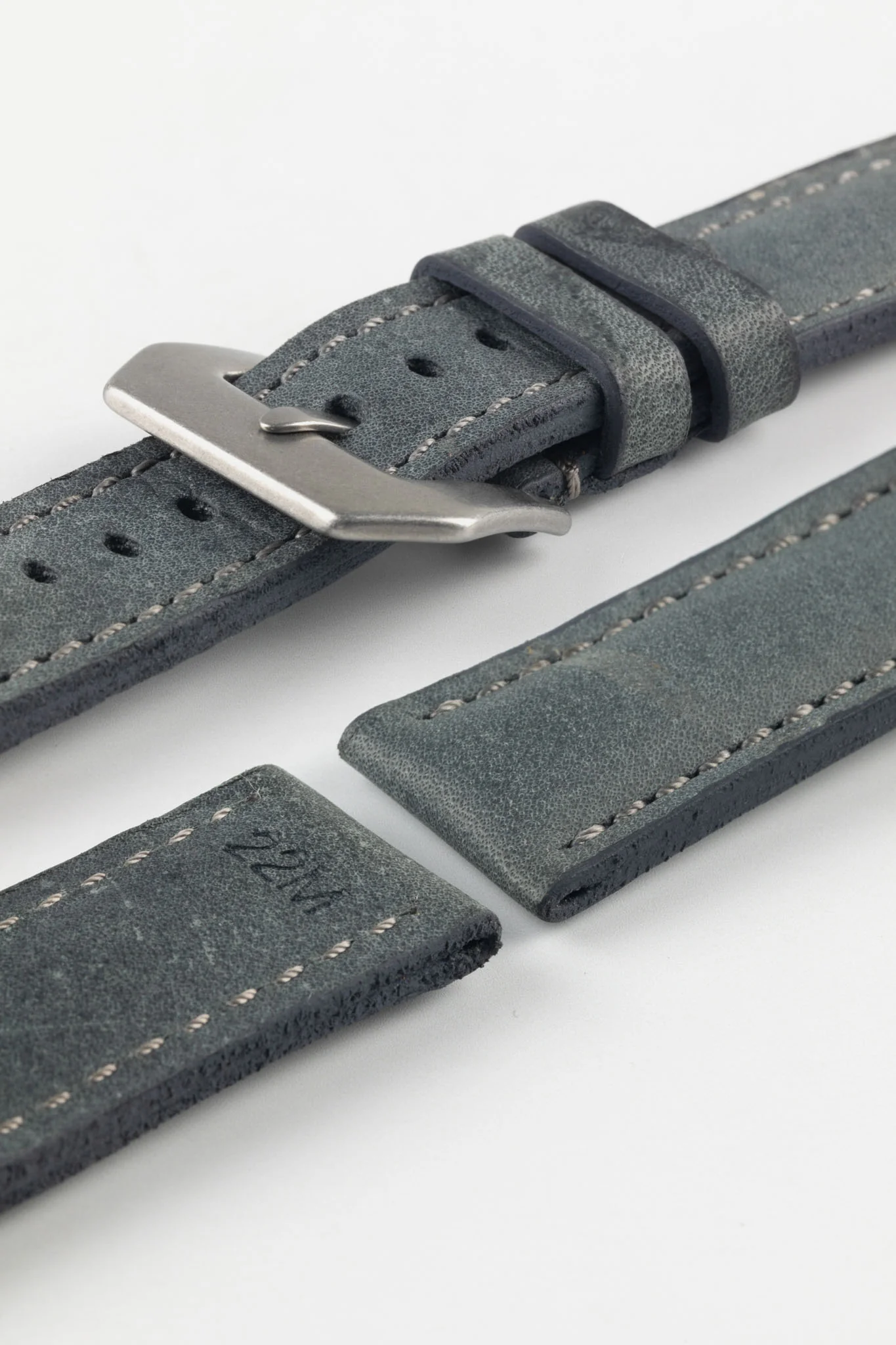 RIOS1931 DERBY Genuine Vintage Leather Watch Strap in STONE GREY - Image 7