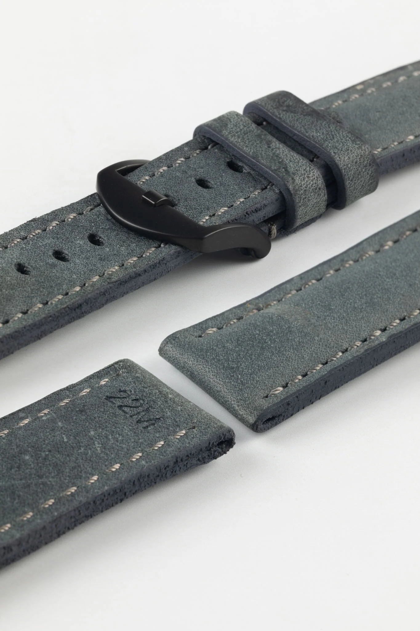 RIOS1931 DERBY Genuine Vintage Leather Watch Strap in STONE GREY - Image 8