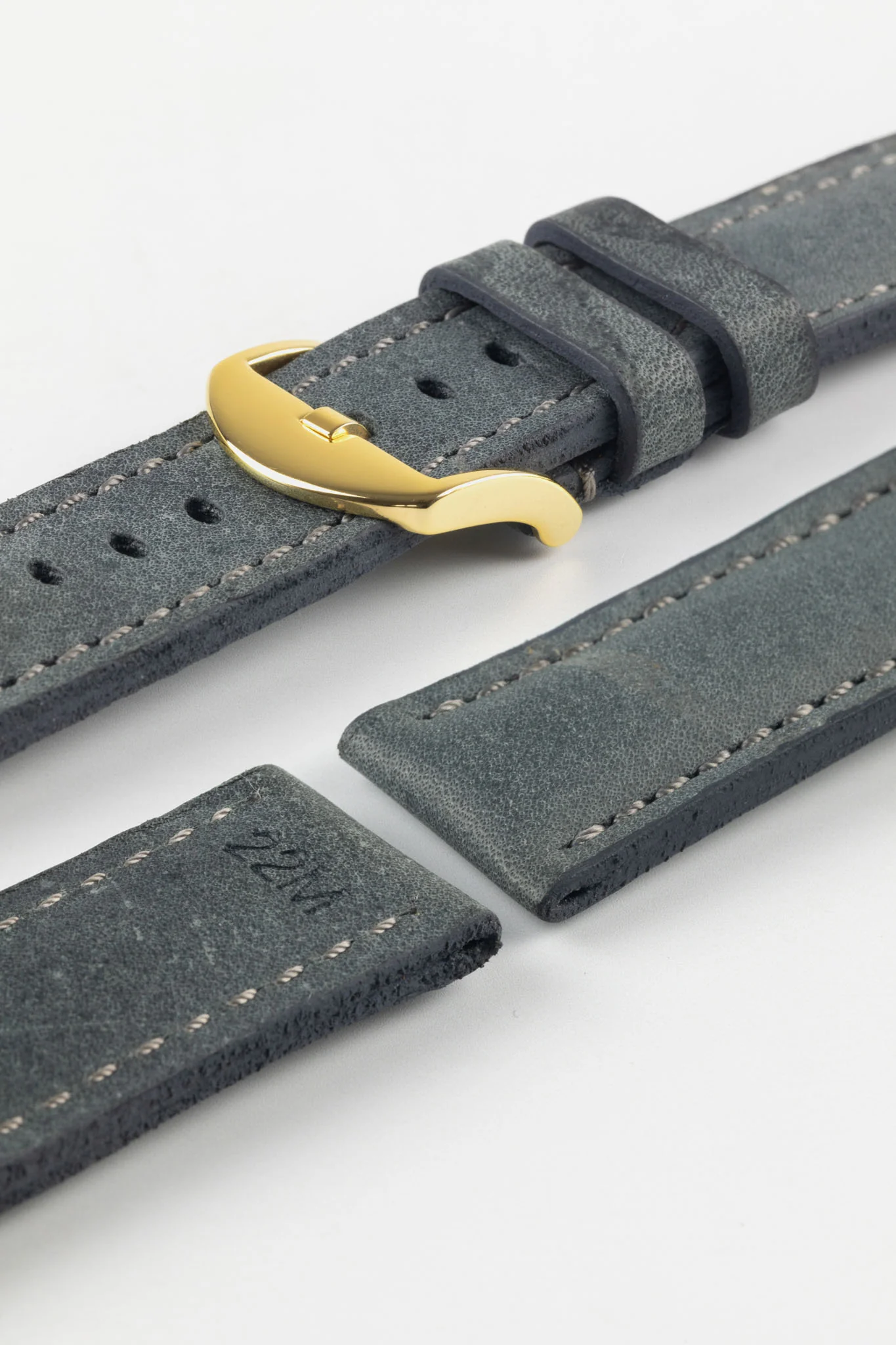 RIOS1931 DERBY Genuine Vintage Leather Watch Strap in STONE GREY - Image 9