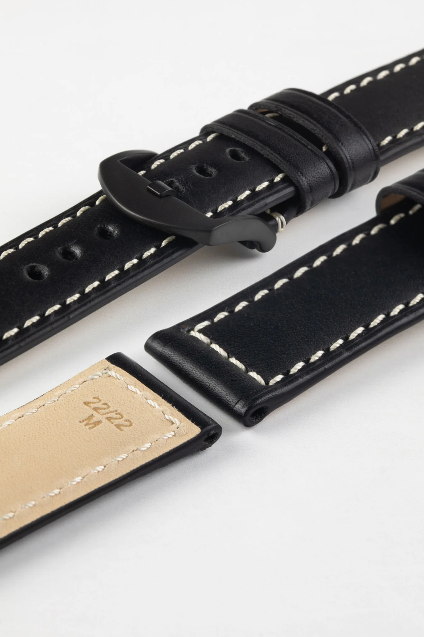RIOS1931 FIRENZE Genuine Russia Leather Watch Strap in BLACK - Image 11