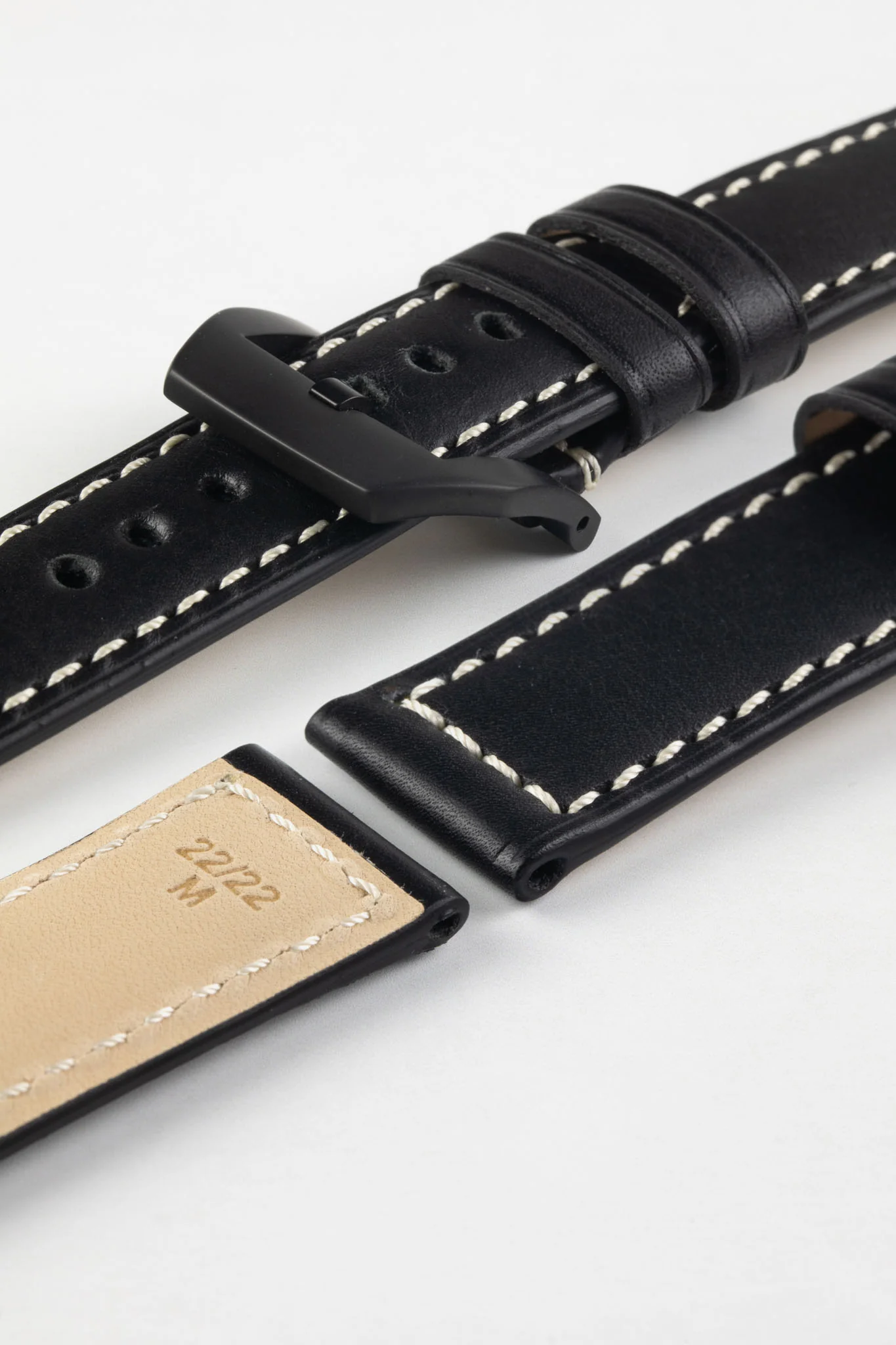RIOS1931 FIRENZE Genuine Russia Leather Watch Strap in BLACK - Image 14