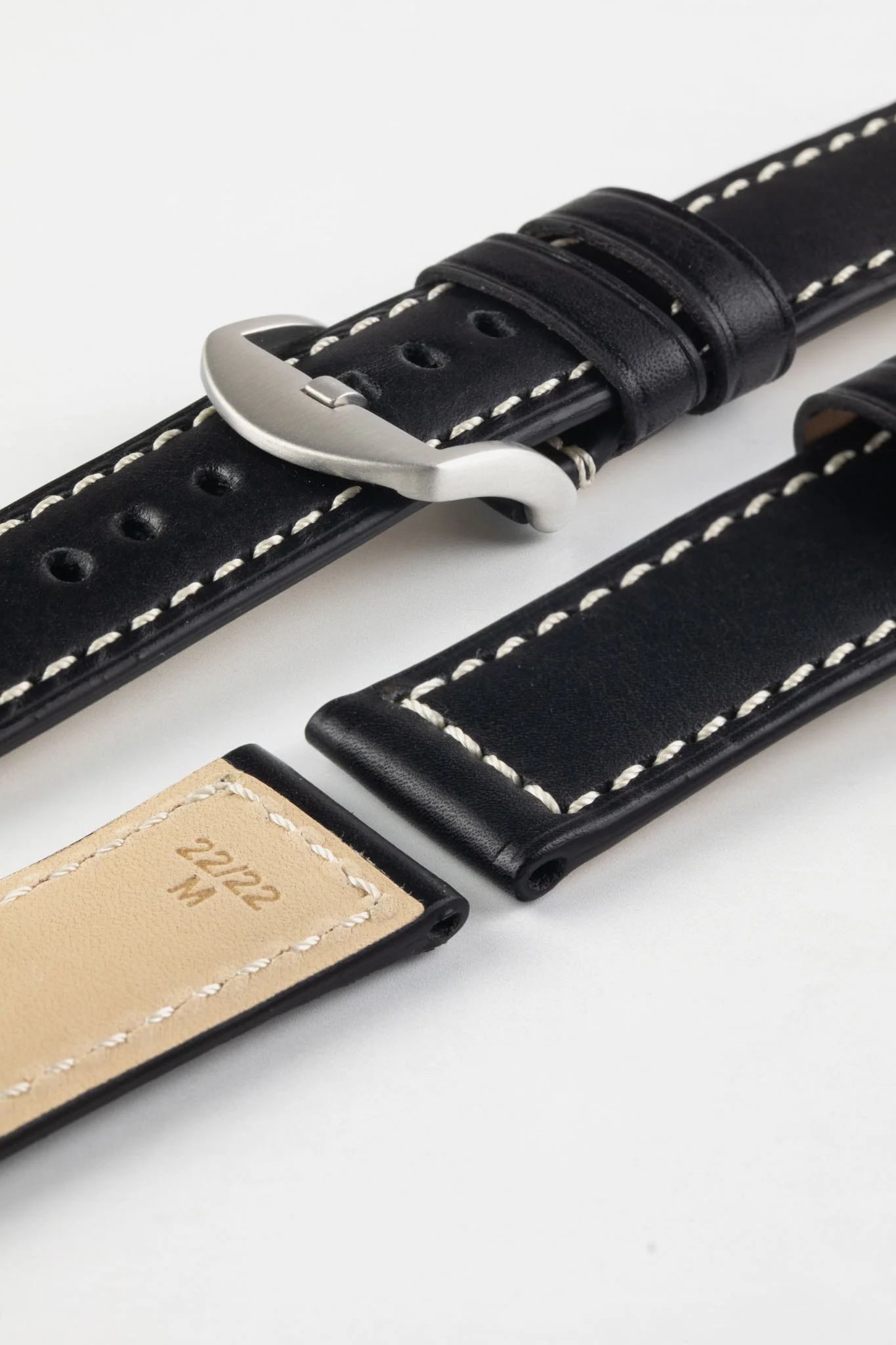 RIOS1931 FIRENZE Genuine Russia Leather Watch Strap in BLACK - Image 8
