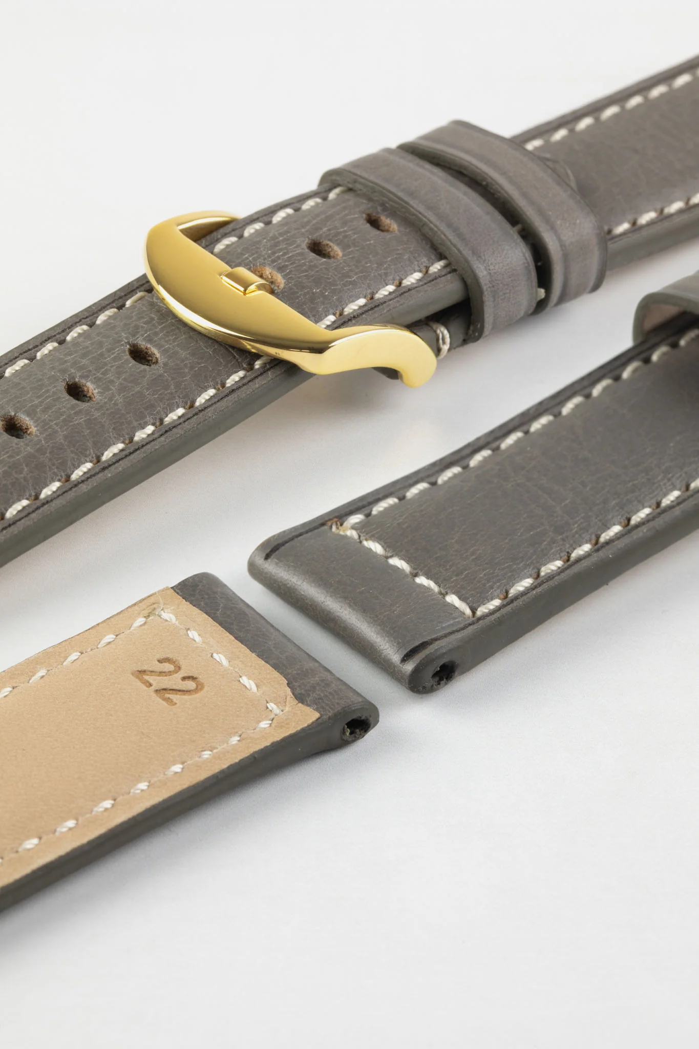 RIOS1931 FIRENZE Genuine Russia Leather Watch Strap in STONE GREY - Image 10