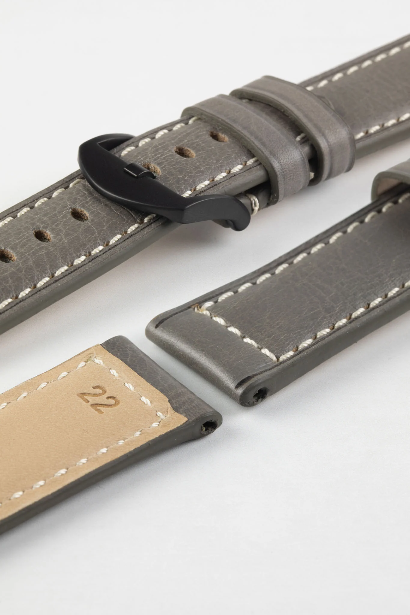 RIOS1931 FIRENZE Genuine Russia Leather Watch Strap in STONE GREY - Image 11