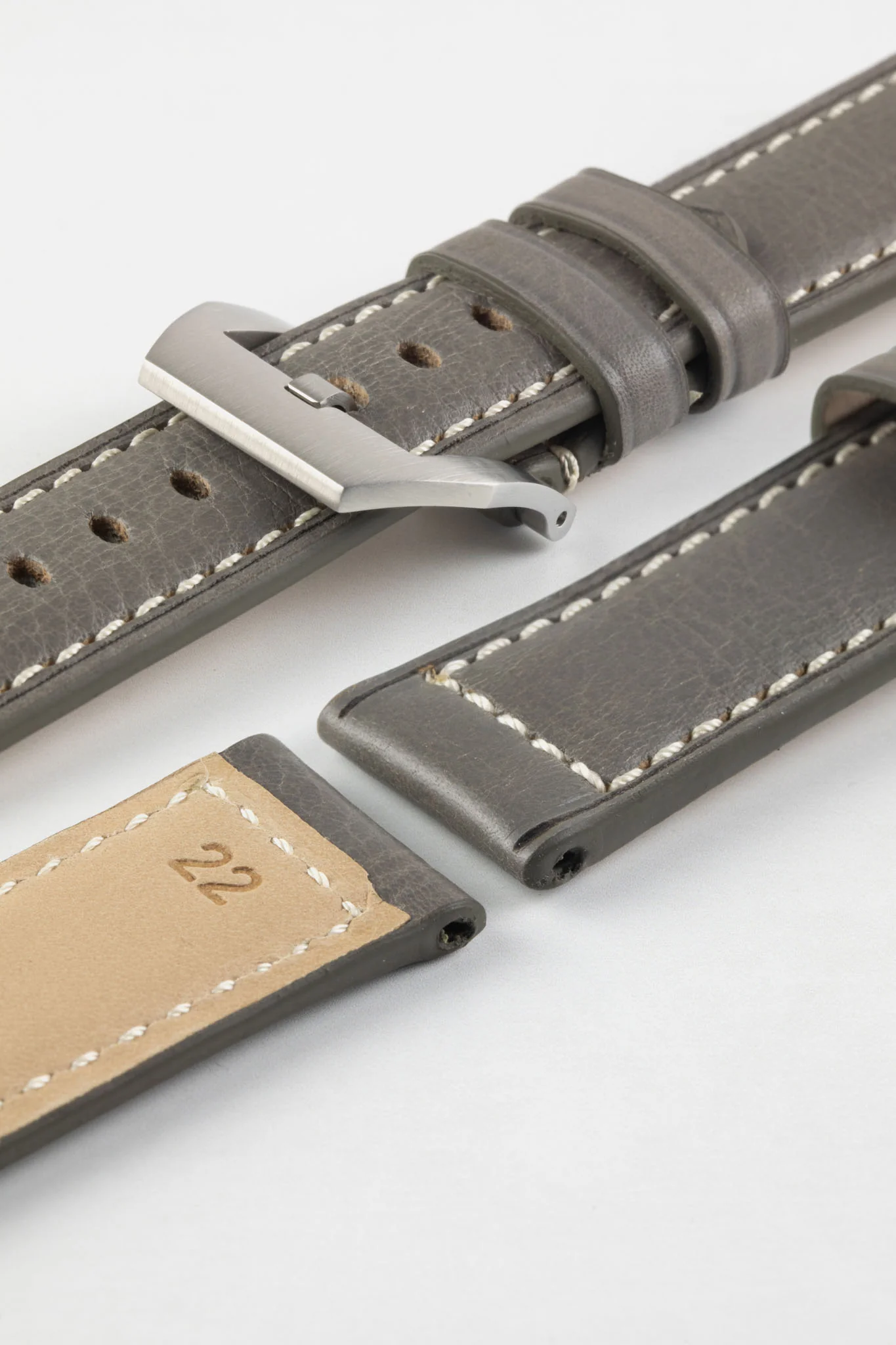 RIOS1931 FIRENZE Genuine Russia Leather Watch Strap in STONE GREY - Image 12