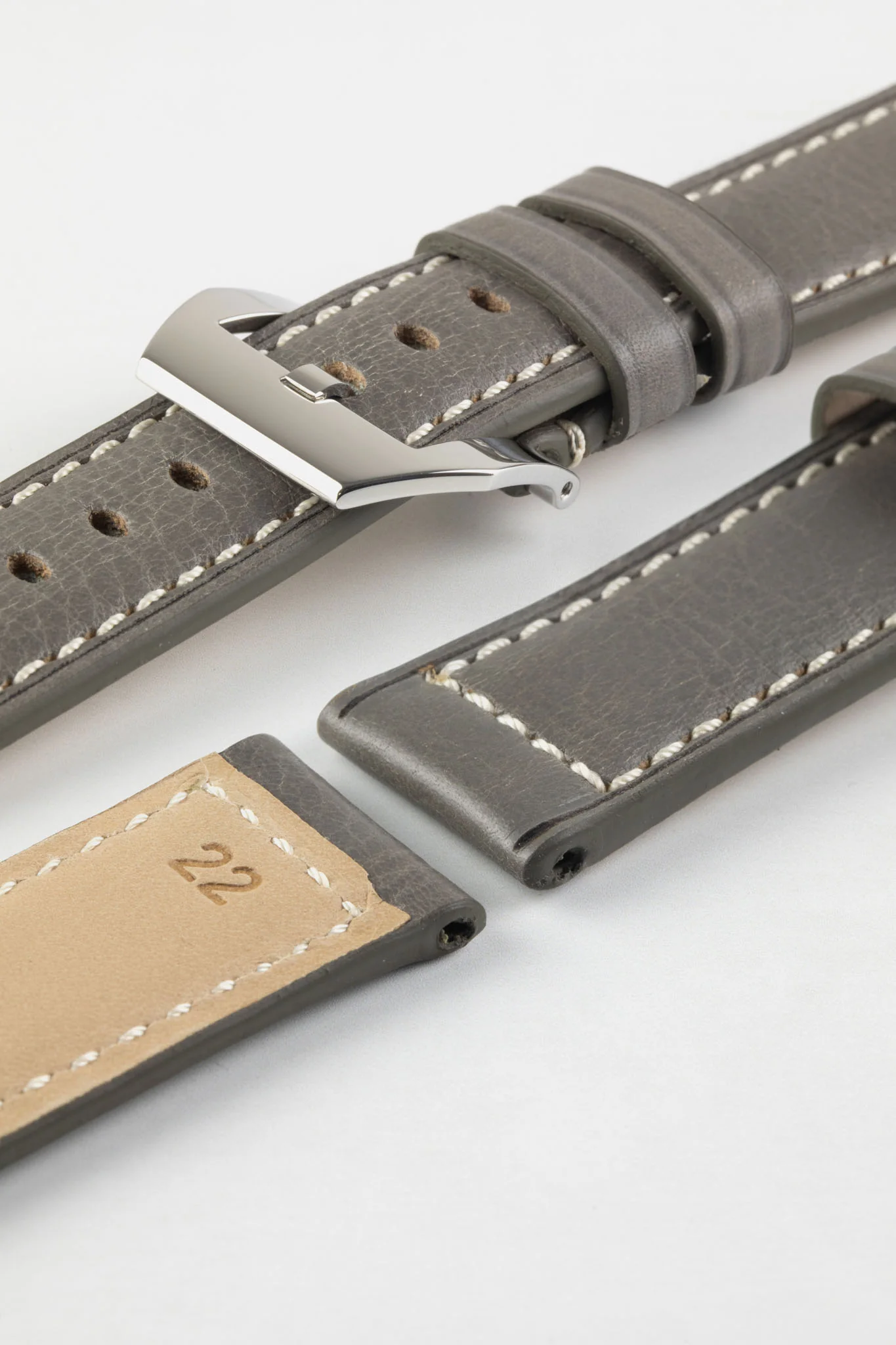 RIOS1931 FIRENZE Genuine Russia Leather Watch Strap in STONE GREY - Image 13
