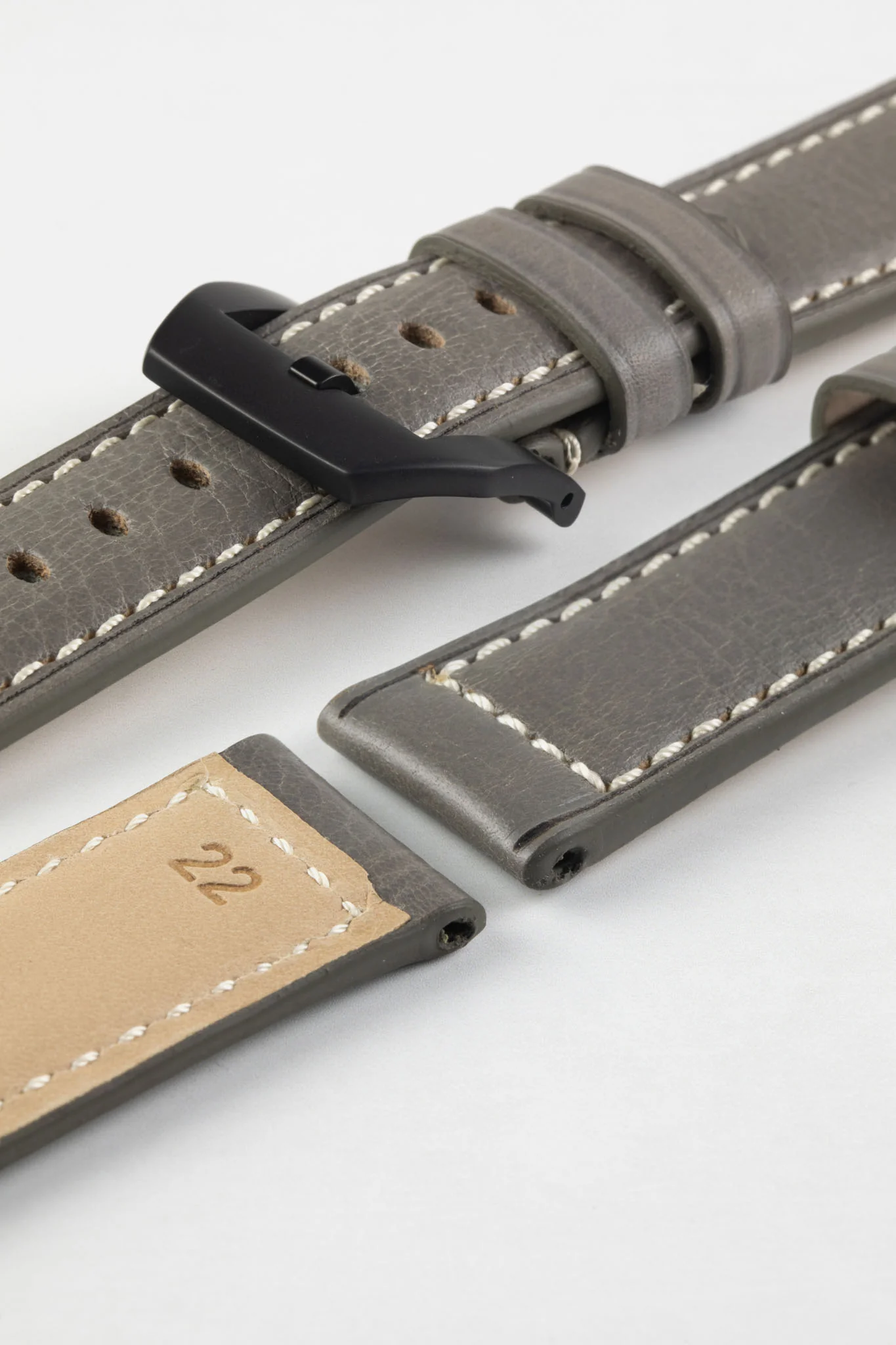 RIOS1931 FIRENZE Genuine Russia Leather Watch Strap in STONE GREY - Image 14