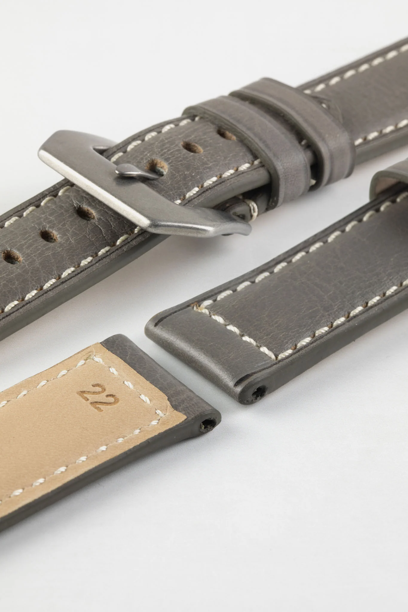 RIOS1931 FIRENZE Genuine Russia Leather Watch Strap in STONE GREY - Image 15