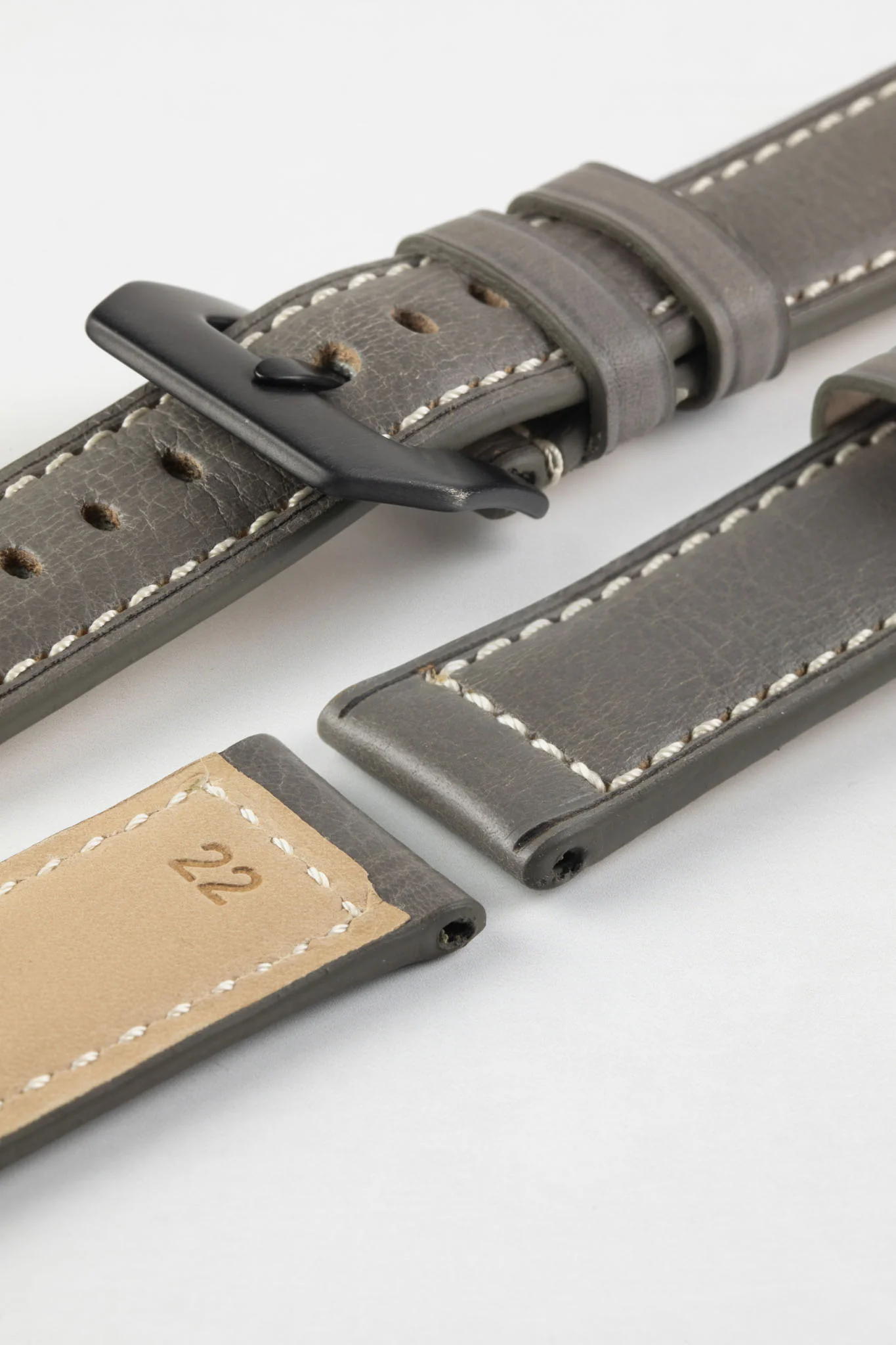 RIOS1931 FIRENZE Genuine Russia Leather Watch Strap in STONE GREY - Image 16