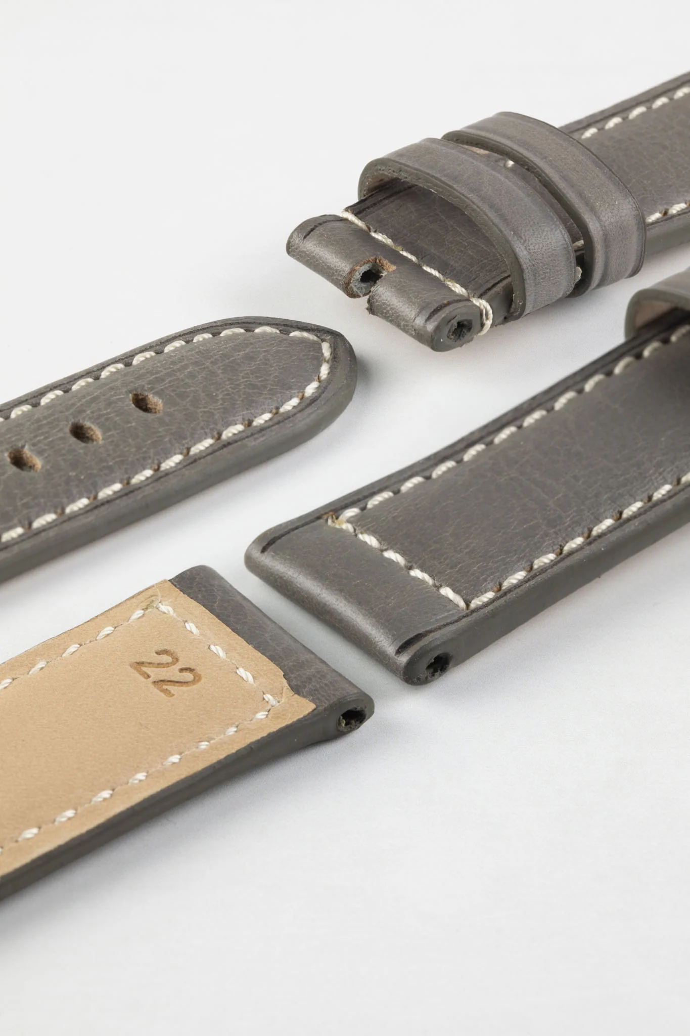 RIOS1931 FIRENZE Genuine Russia Leather Watch Strap in STONE GREY - Image 7