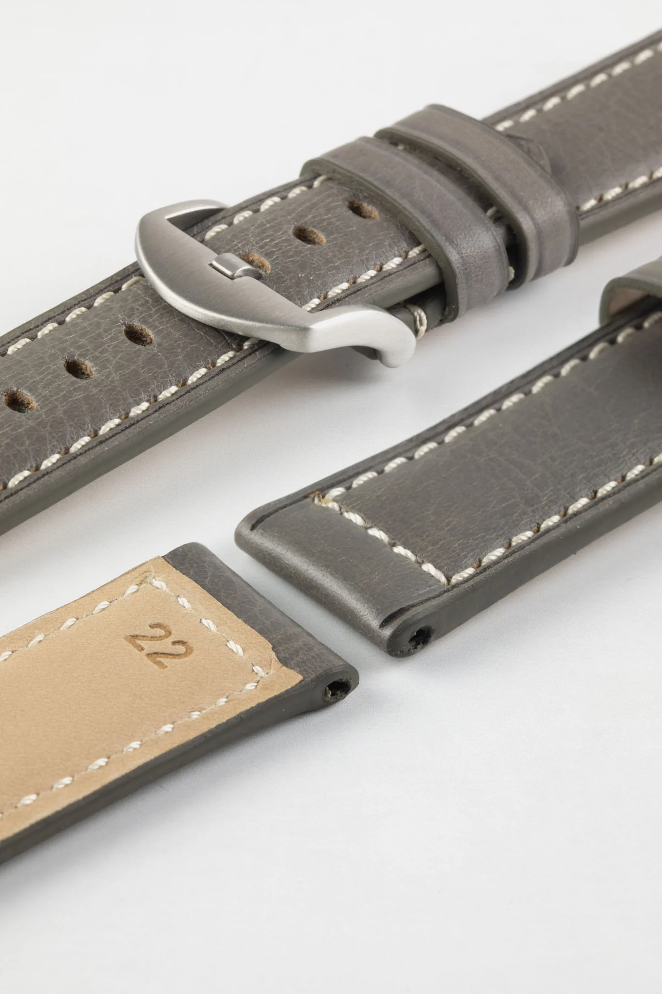 RIOS1931 FIRENZE Genuine Russia Leather Watch Strap in STONE GREY - Image 8
