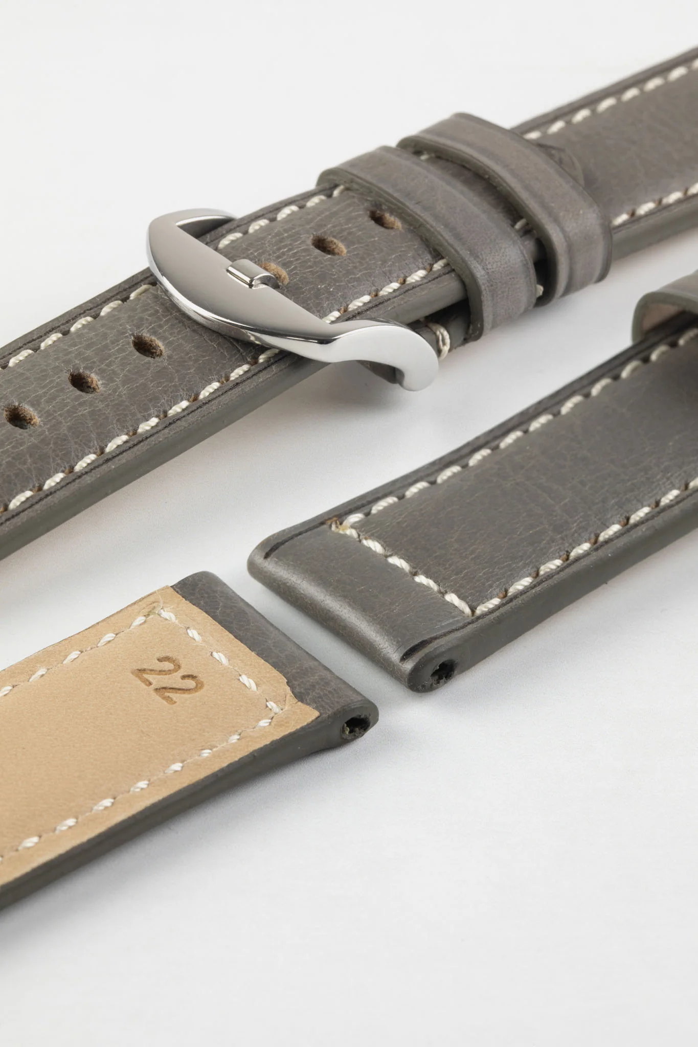 RIOS1931 FIRENZE Genuine Russia Leather Watch Strap in STONE GREY - Image 9