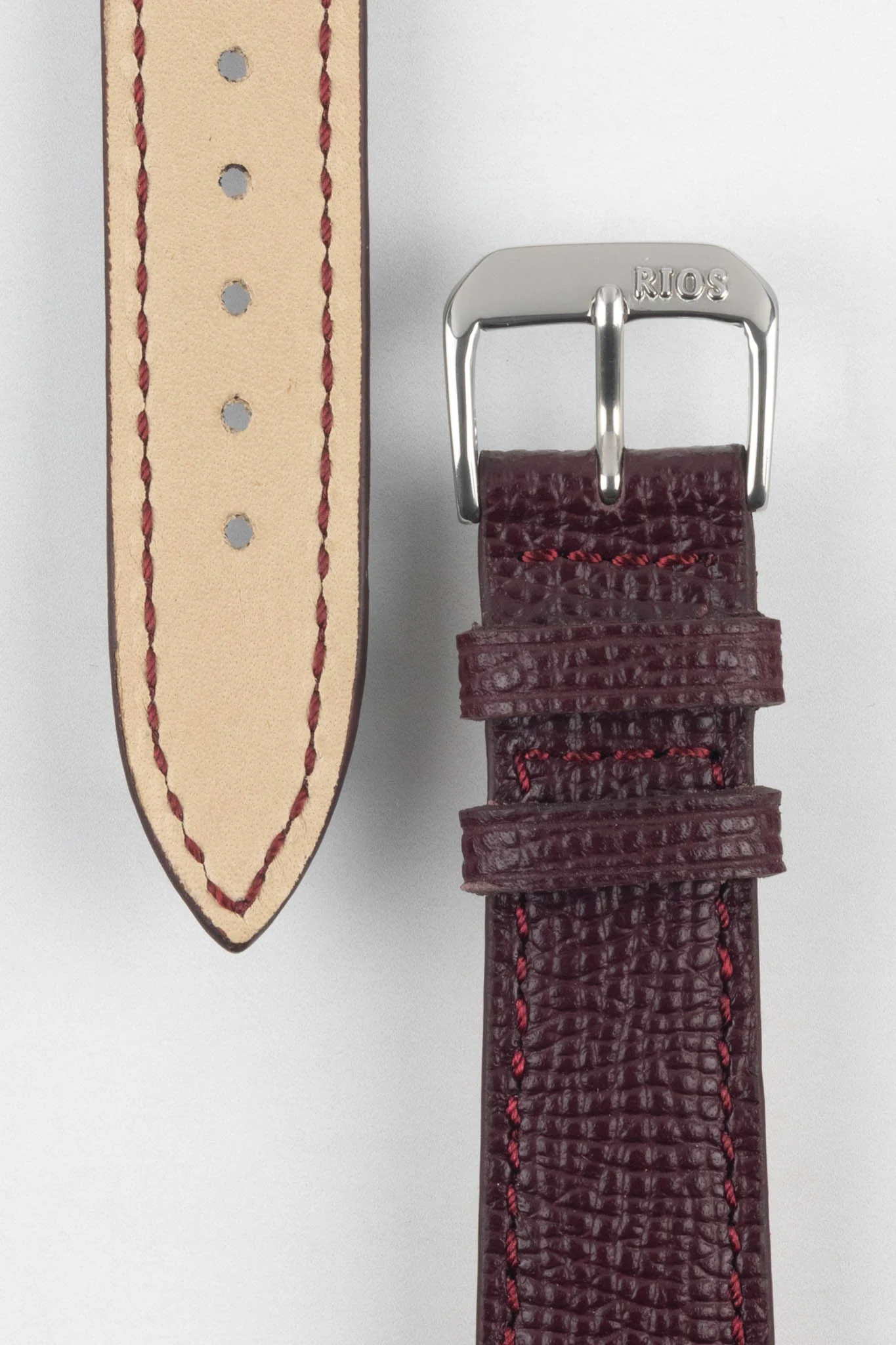 RIOS1931 FRENCH Leather Watch Strap in BURGUNDY - Image 3