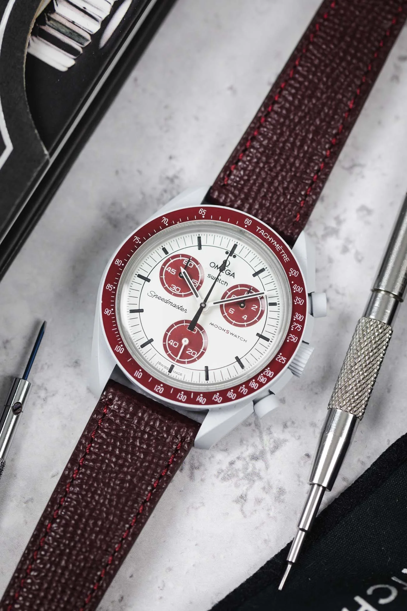 RIOS1931 FRENCH Leather Watch Strap in BURGUNDY - Image 6