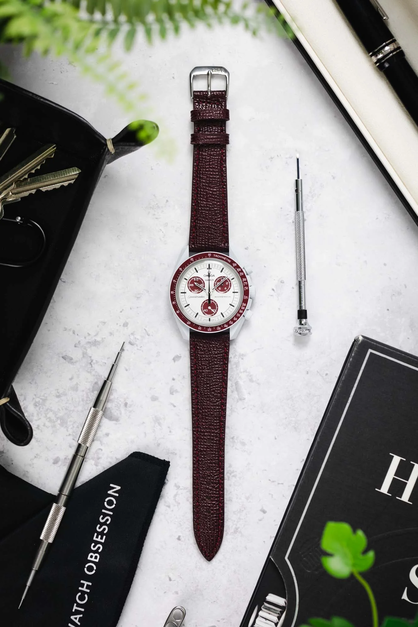 RIOS1931 FRENCH Leather Watch Strap in BURGUNDY - Image 9