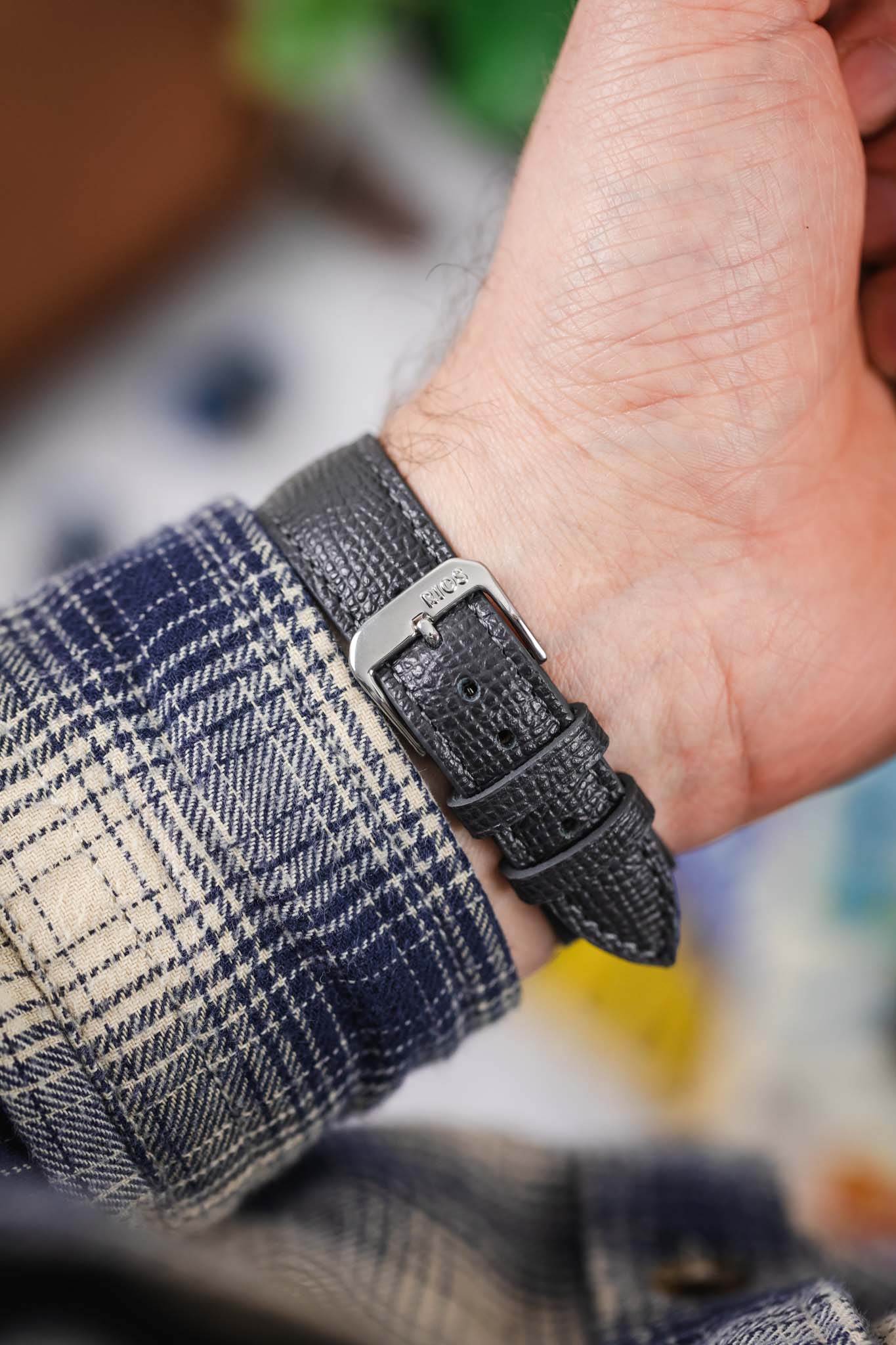 RIOS1931 FRENCH Leather Watch Strap in GRAPHITE - Image 6