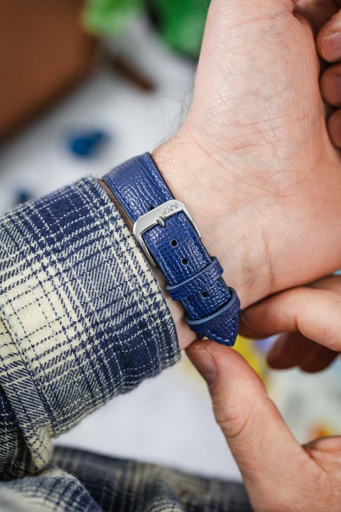 RIOS1931 FRENCH Leather Watch Strap in OCEAN BLUE - Image 6