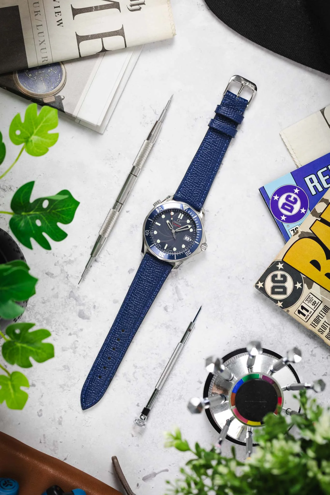 RIOS1931 FRENCH Leather Watch Strap in OCEAN BLUE - Image 9