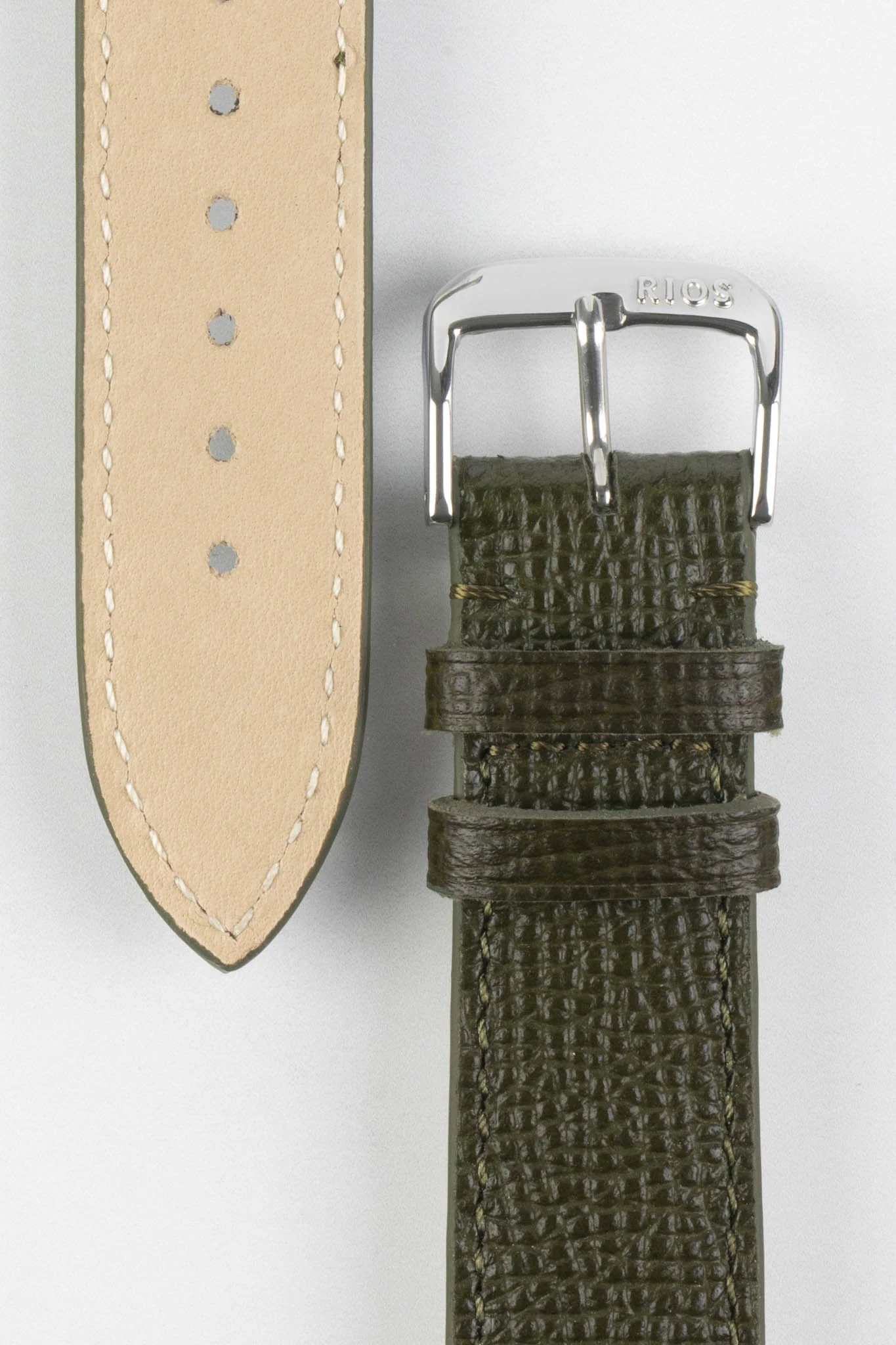 RIOS1931 FRENCH Leather Watch Strap in OLIVE DRAB - Image 3
