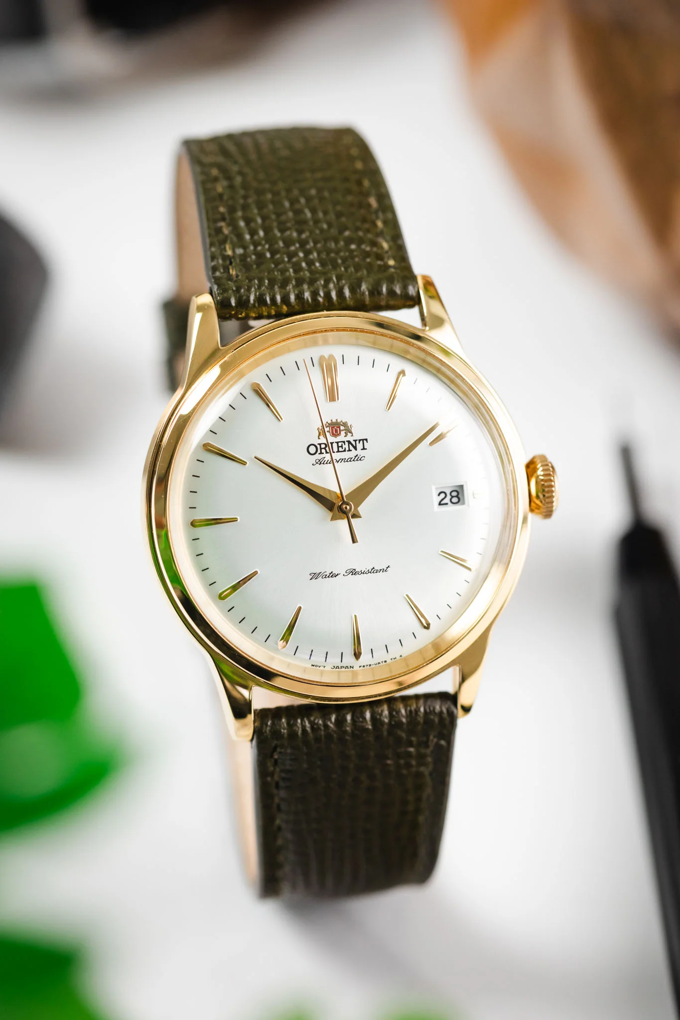 RIOS1931 FRENCH Leather Watch Strap in OLIVE DRAB - Image 4