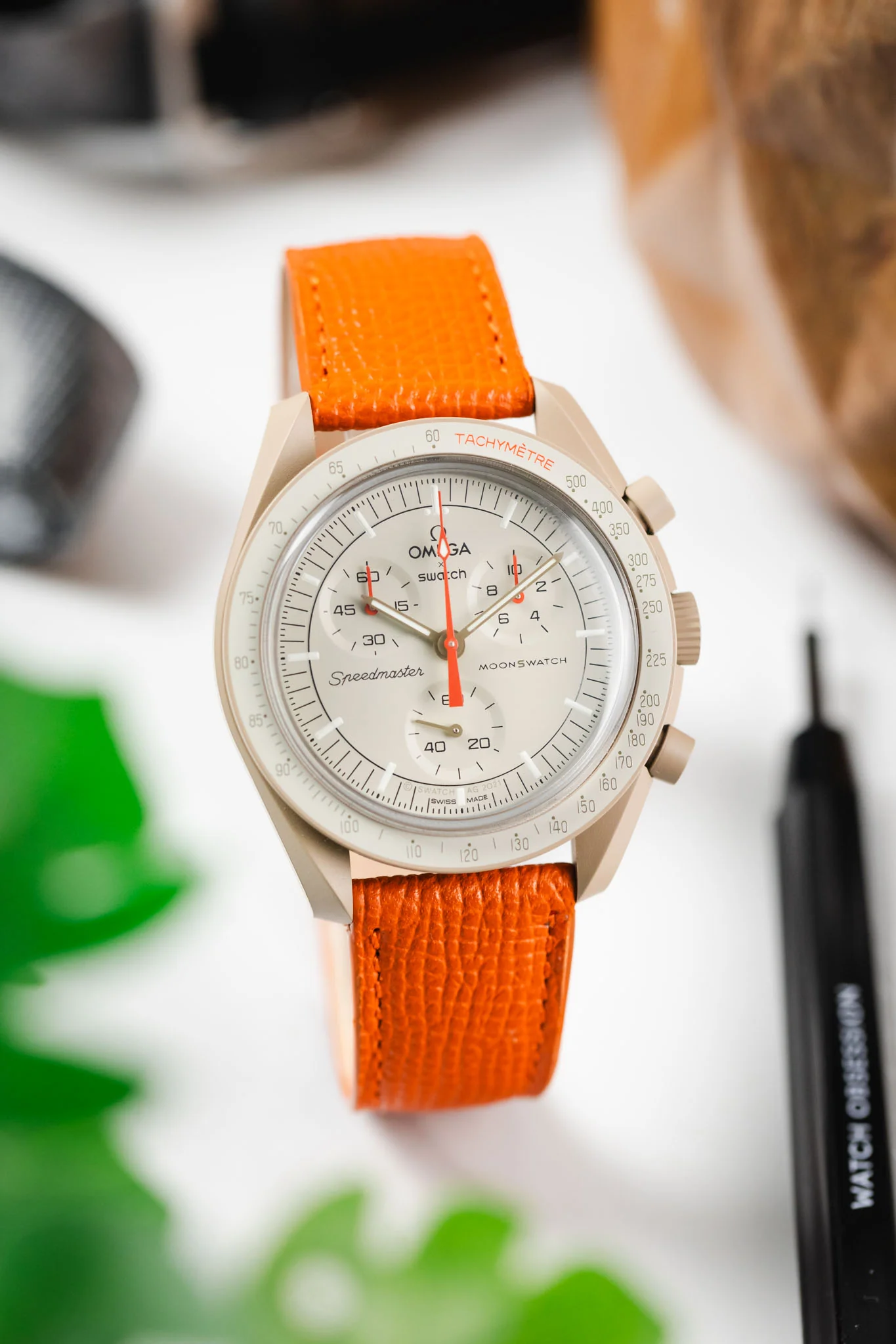 RIOS1931 FRENCH Leather Watch Strap in ORANGE - Image 4