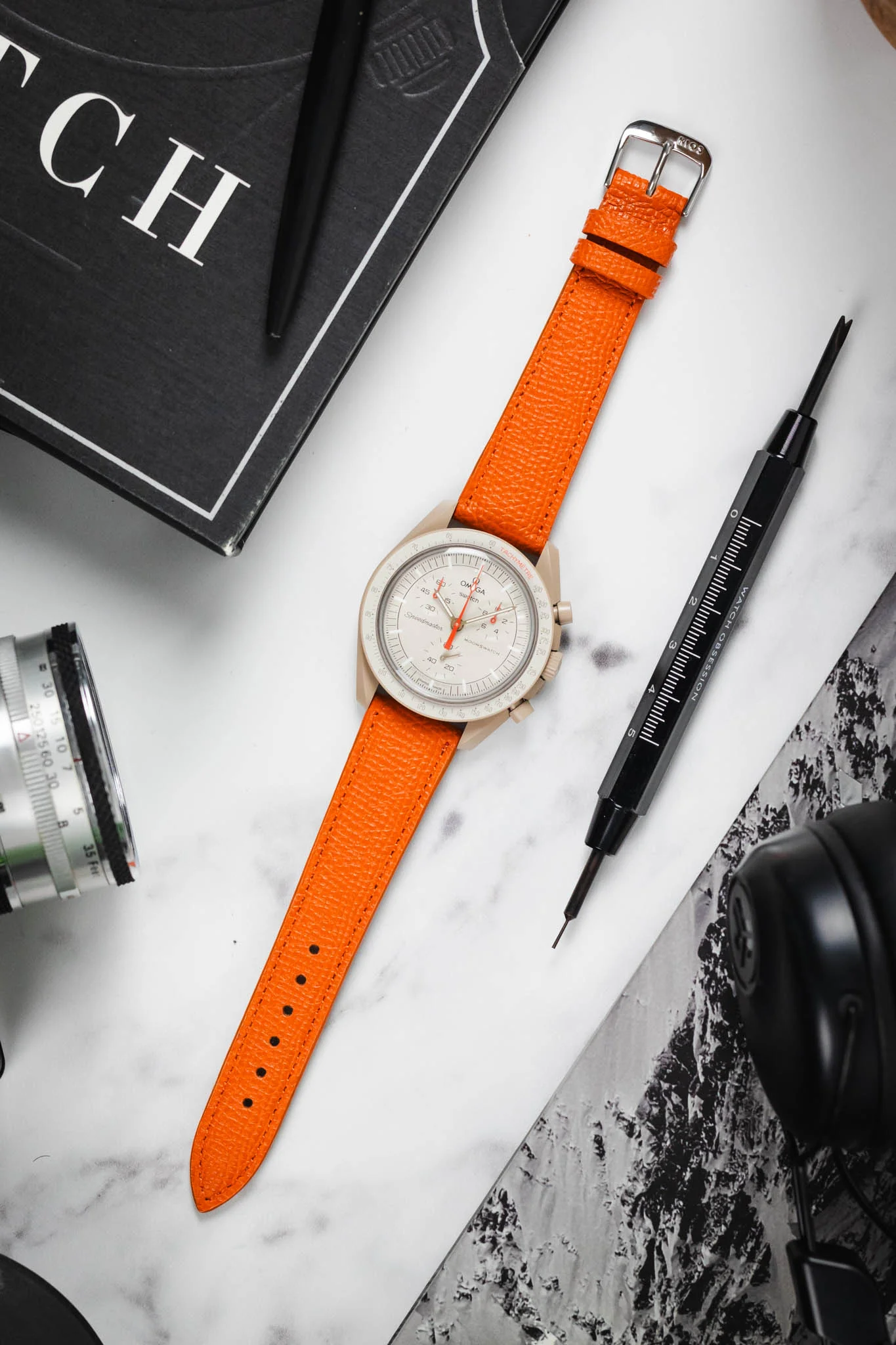 RIOS1931 FRENCH Leather Watch Strap in ORANGE - Image 9