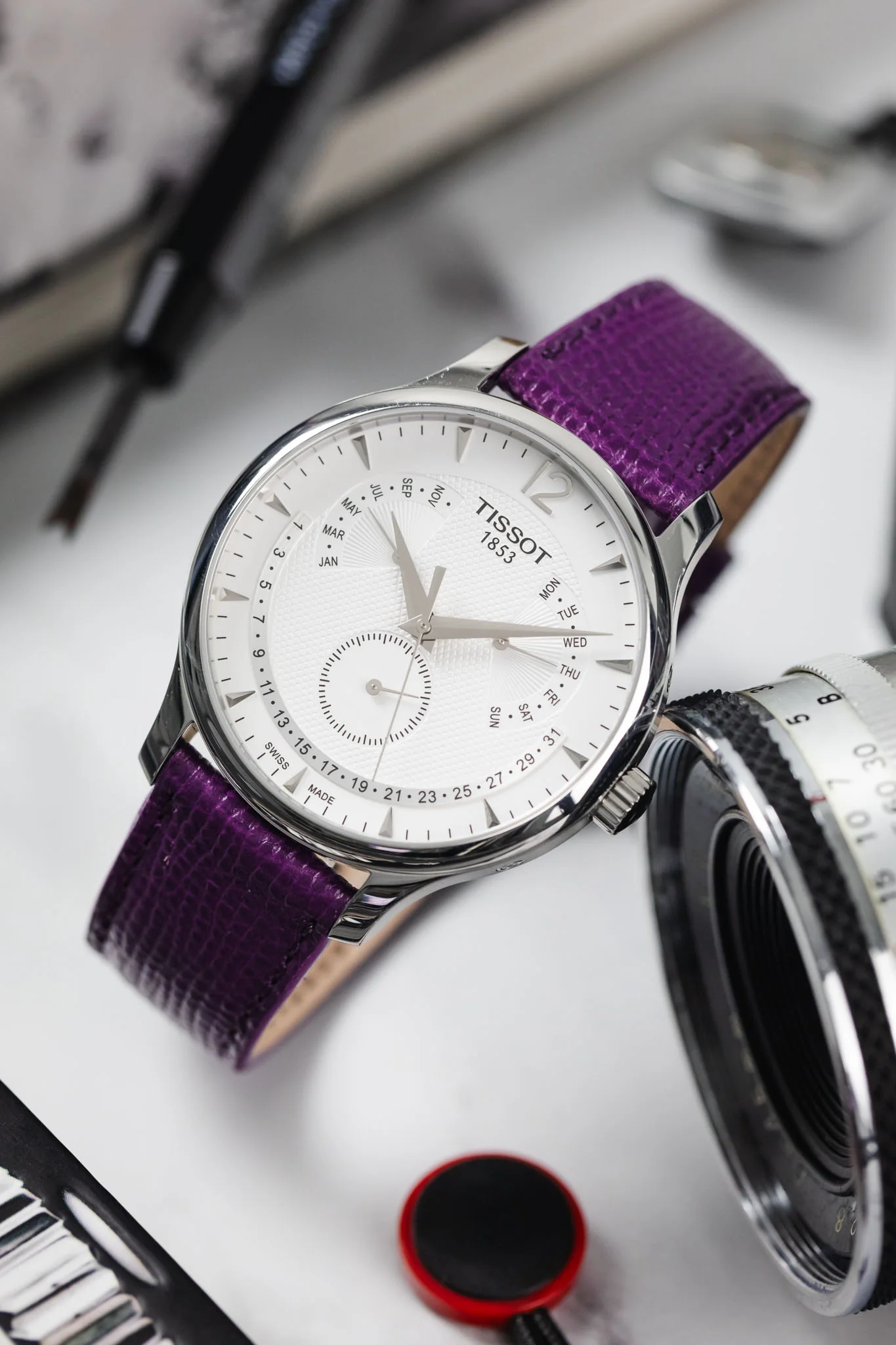 RIOS1931 FRENCH Leather Watch Strap in PURPLE - Image 4