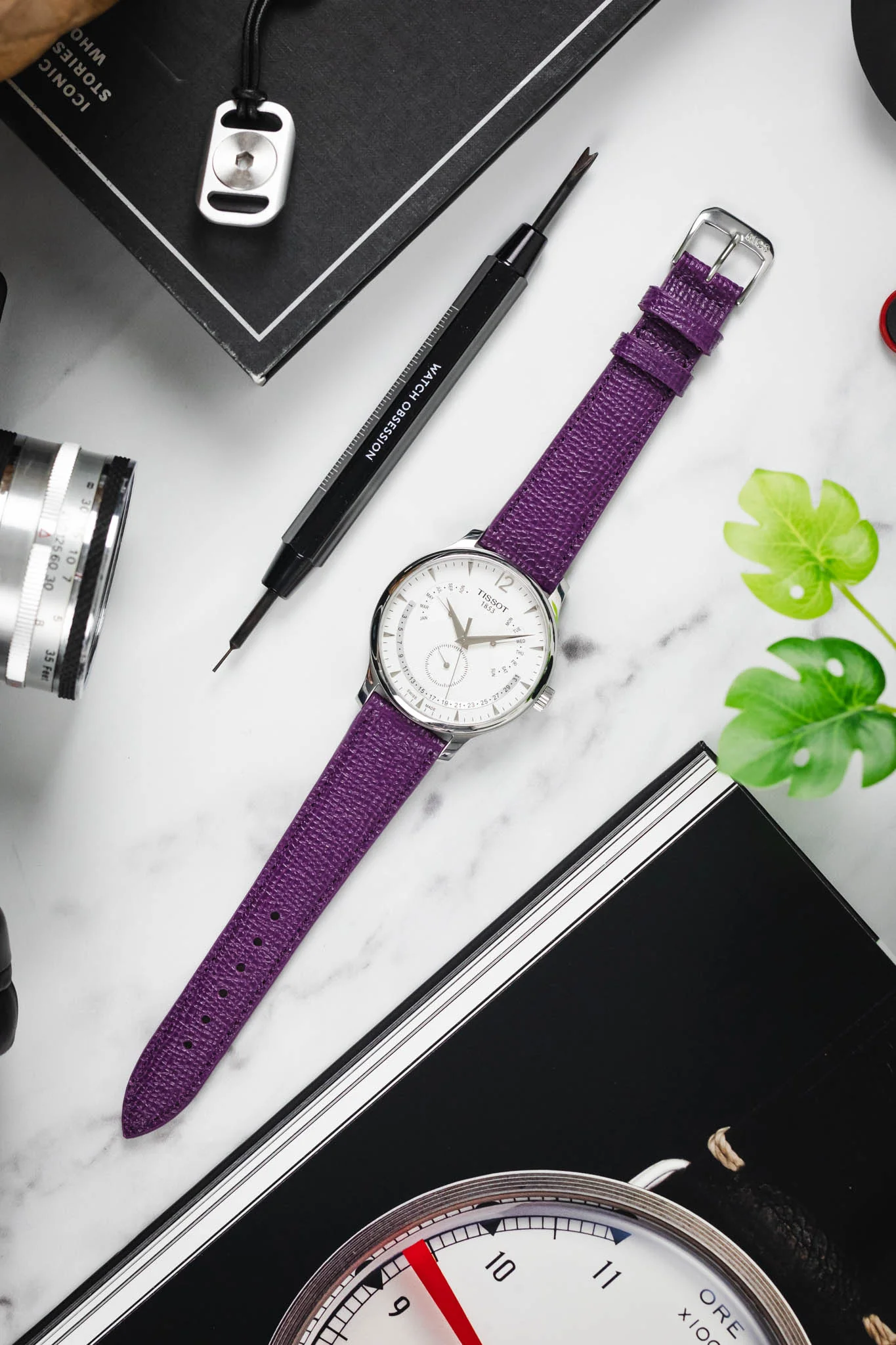 RIOS1931 FRENCH Leather Watch Strap in PURPLE - Image 9