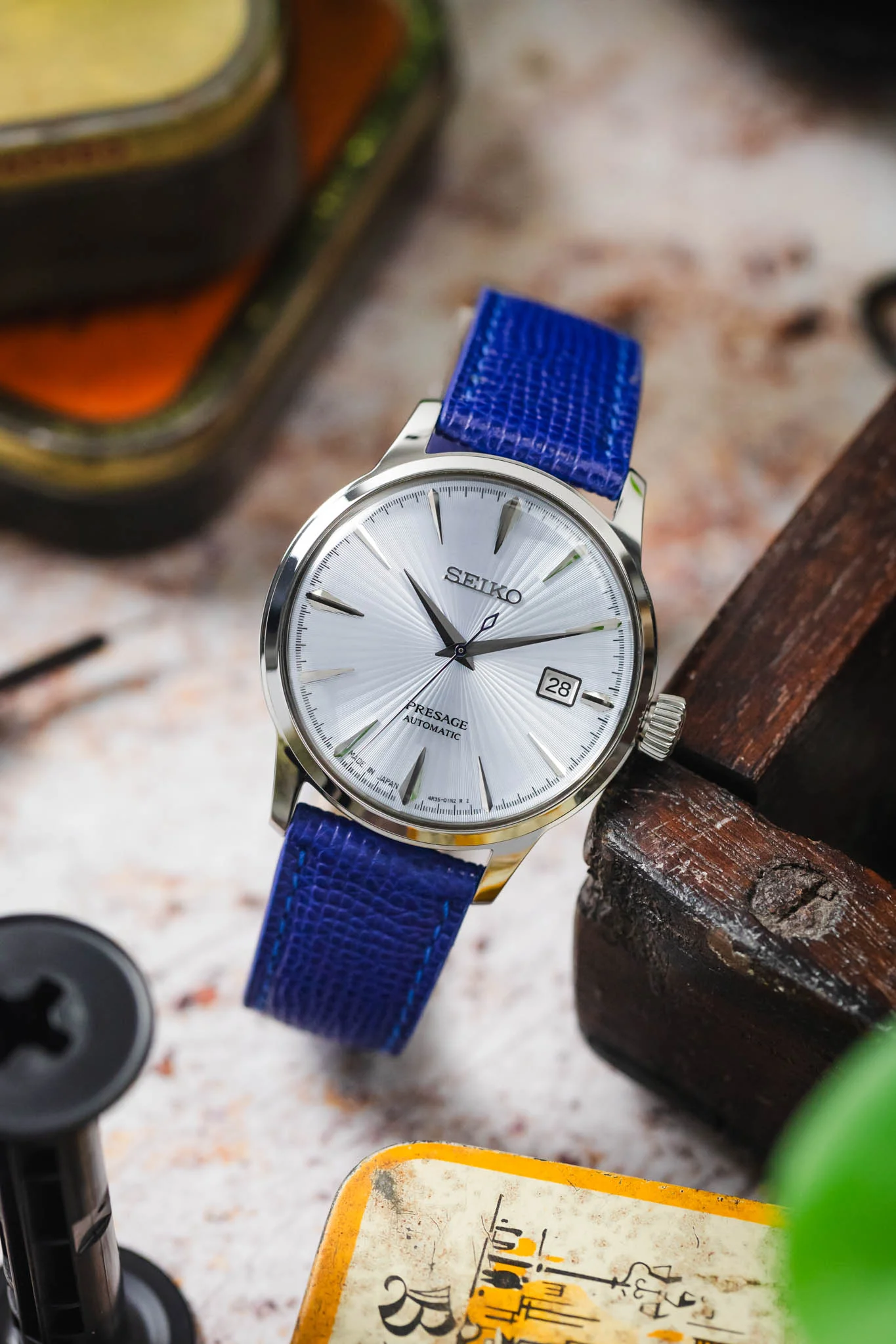RIOS1931 FRENCH Leather Watch Strap in ROYAL BLUE - Image 4