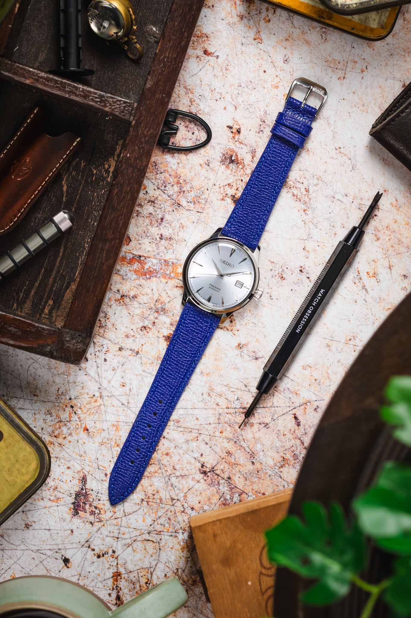 RIOS1931 FRENCH Leather Watch Strap in ROYAL BLUE - Image 9