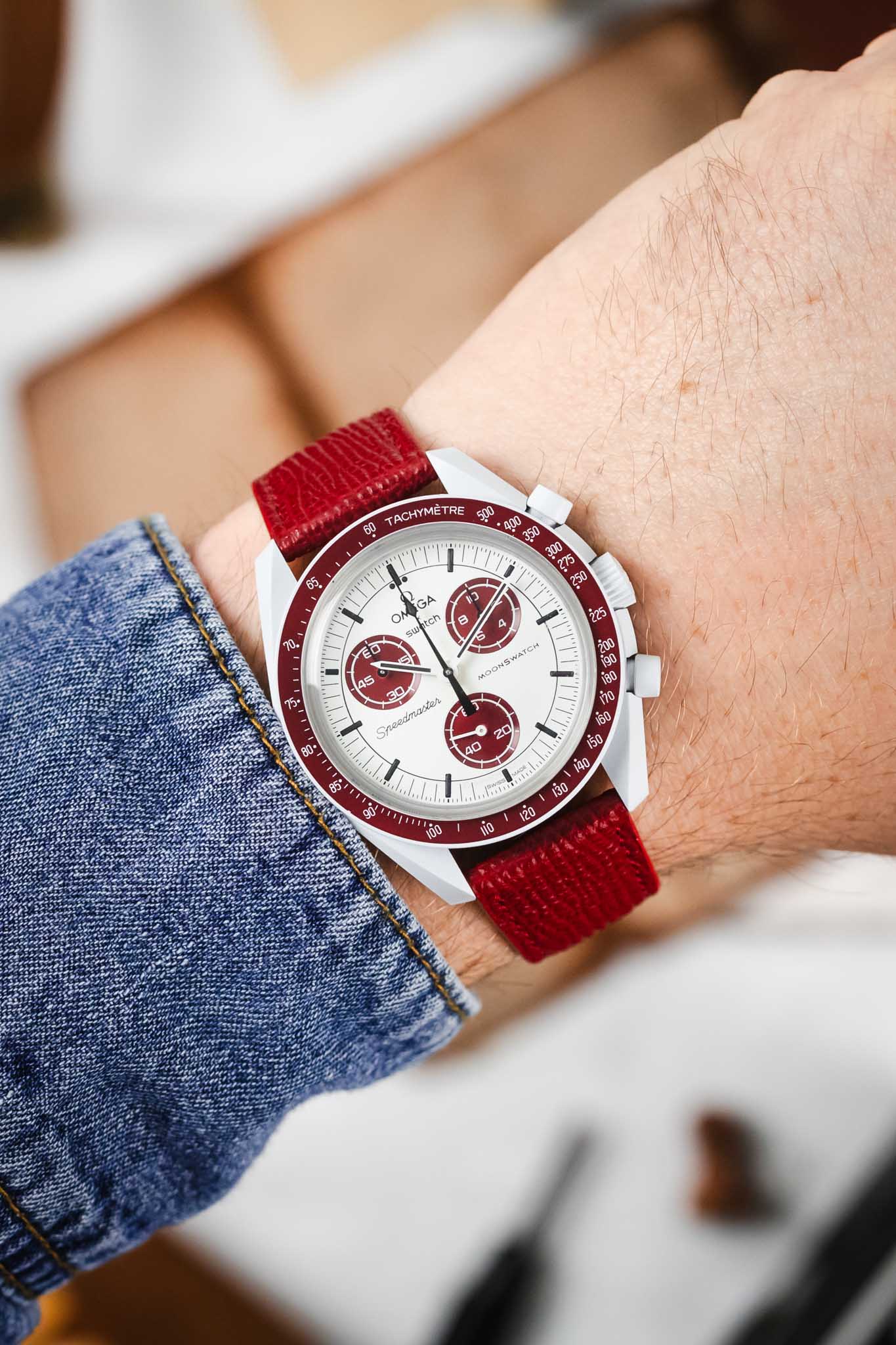 RIOS1931 FRENCH Leather Watch Strap in RUBY - Image 2