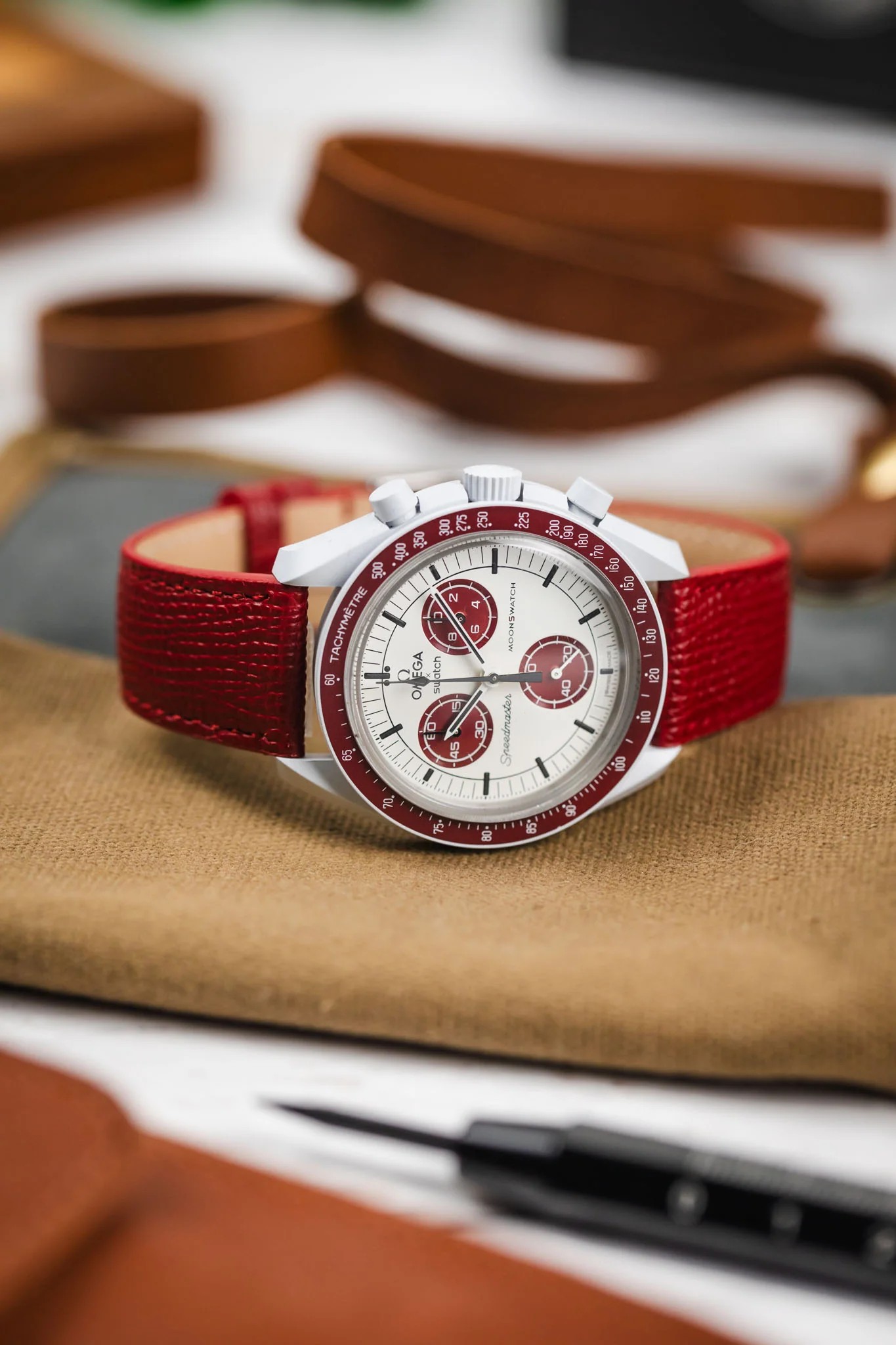 RIOS1931 FRENCH Leather Watch Strap in RUBY - Image 4