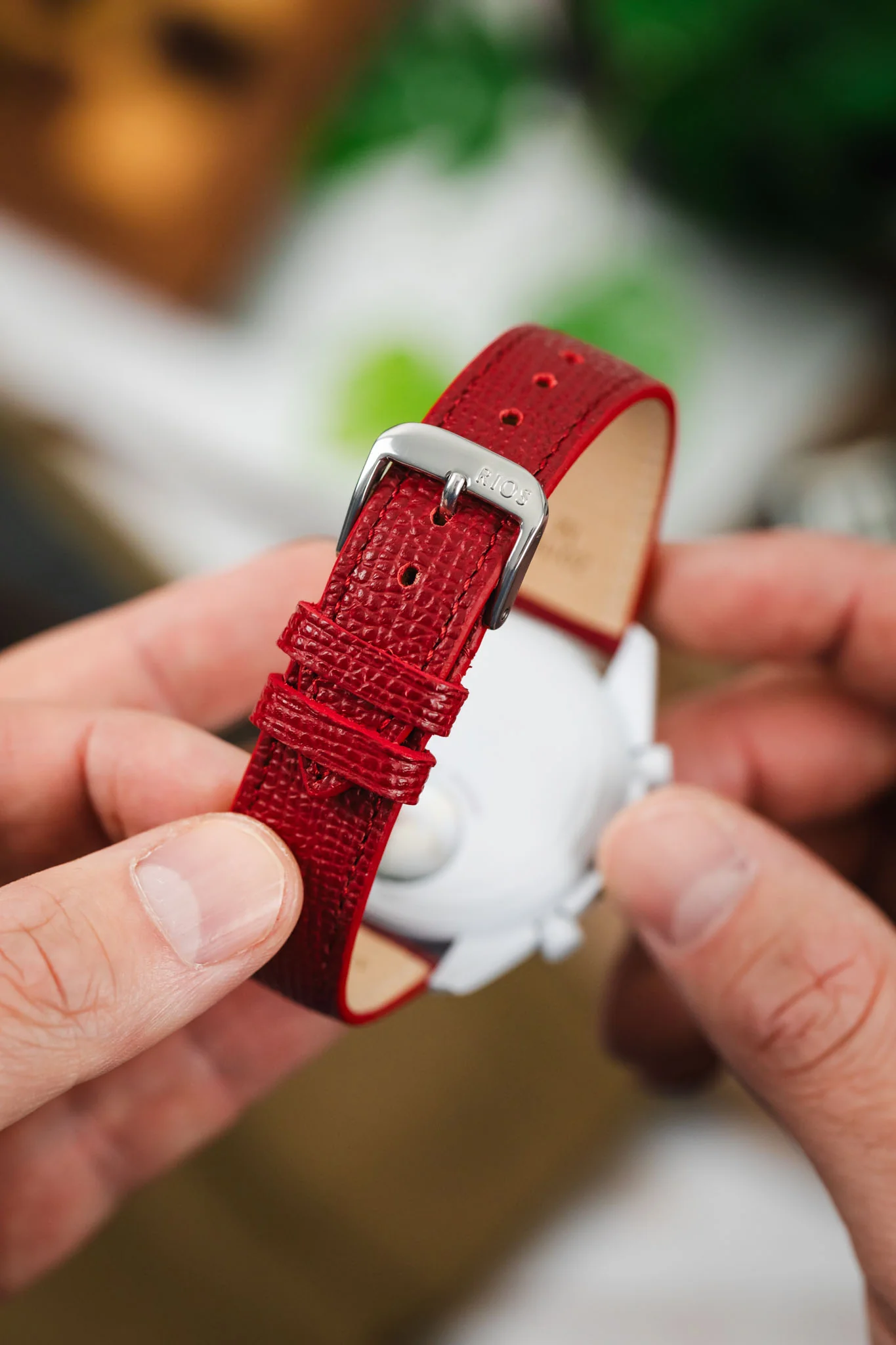 RIOS1931 FRENCH Leather Watch Strap in RUBY - Image 6