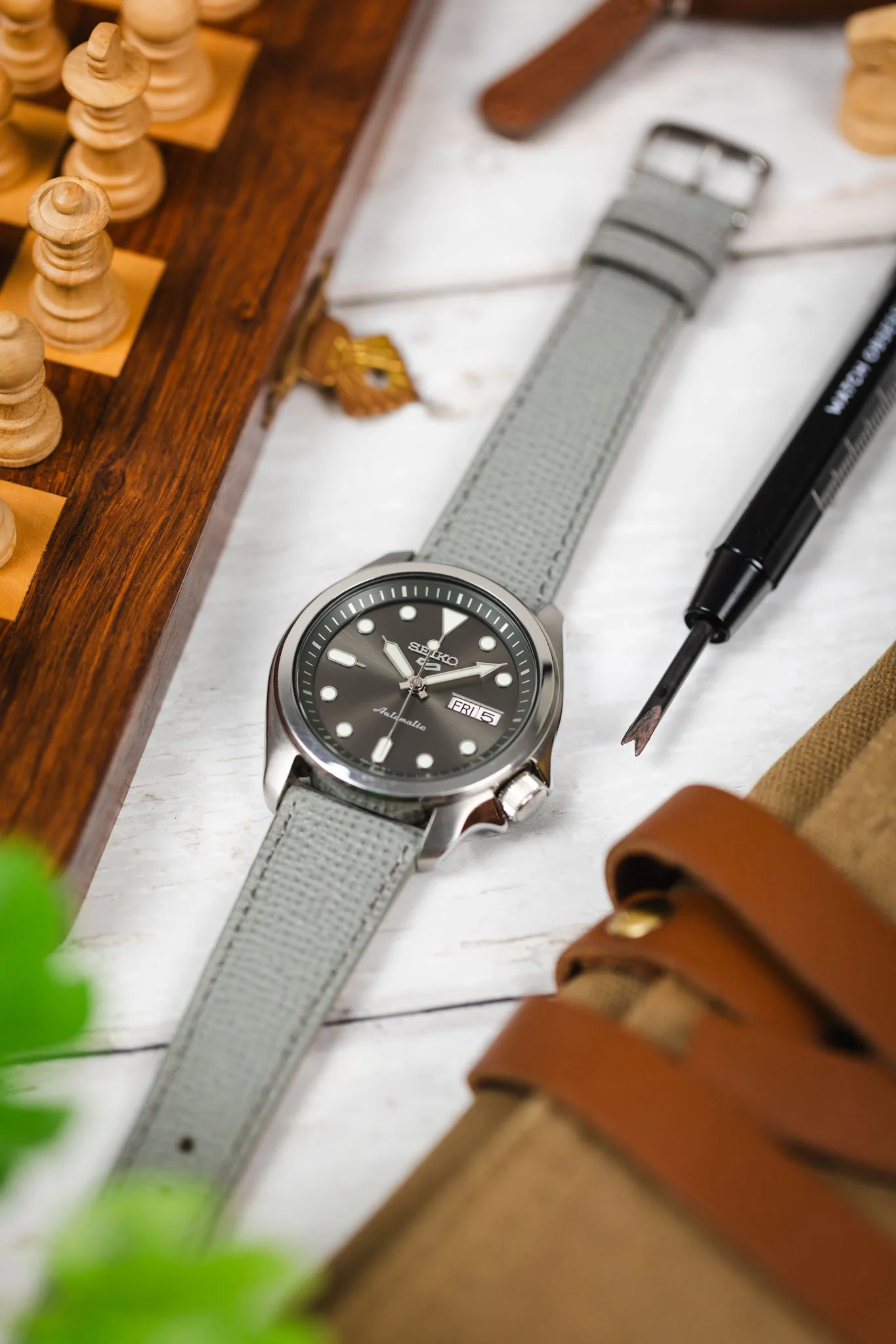 RIOS1931 FRENCH Leather Watch Strap in STONE GREY - Image 6