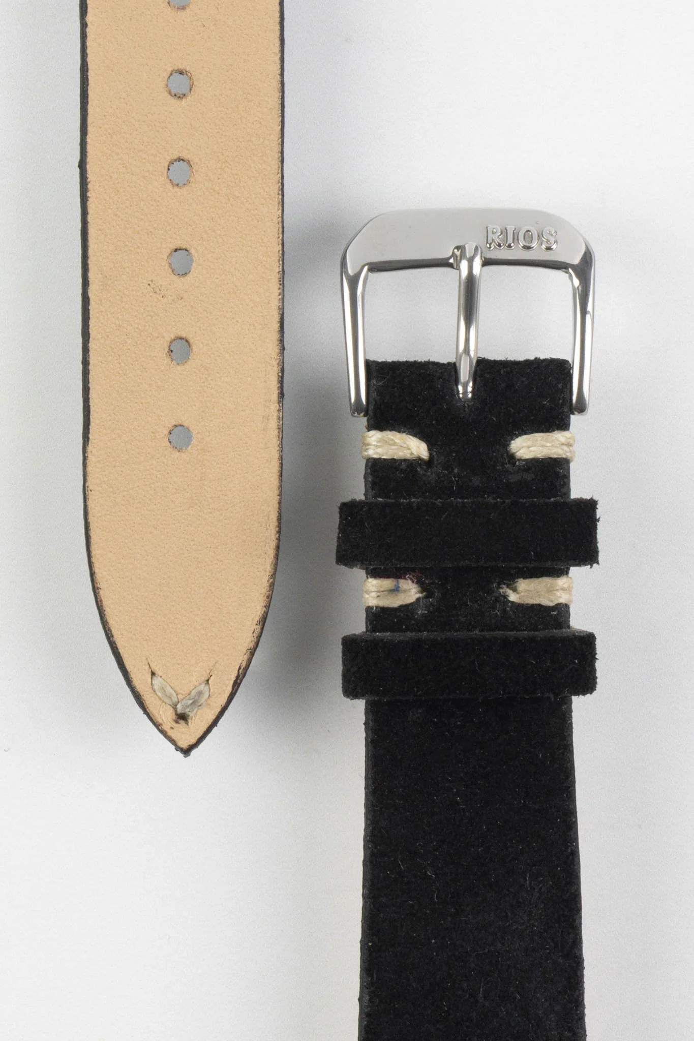 RIOS1931 HUDSON Genuine Suede Leather Watch Strap in BLACK - Image 3