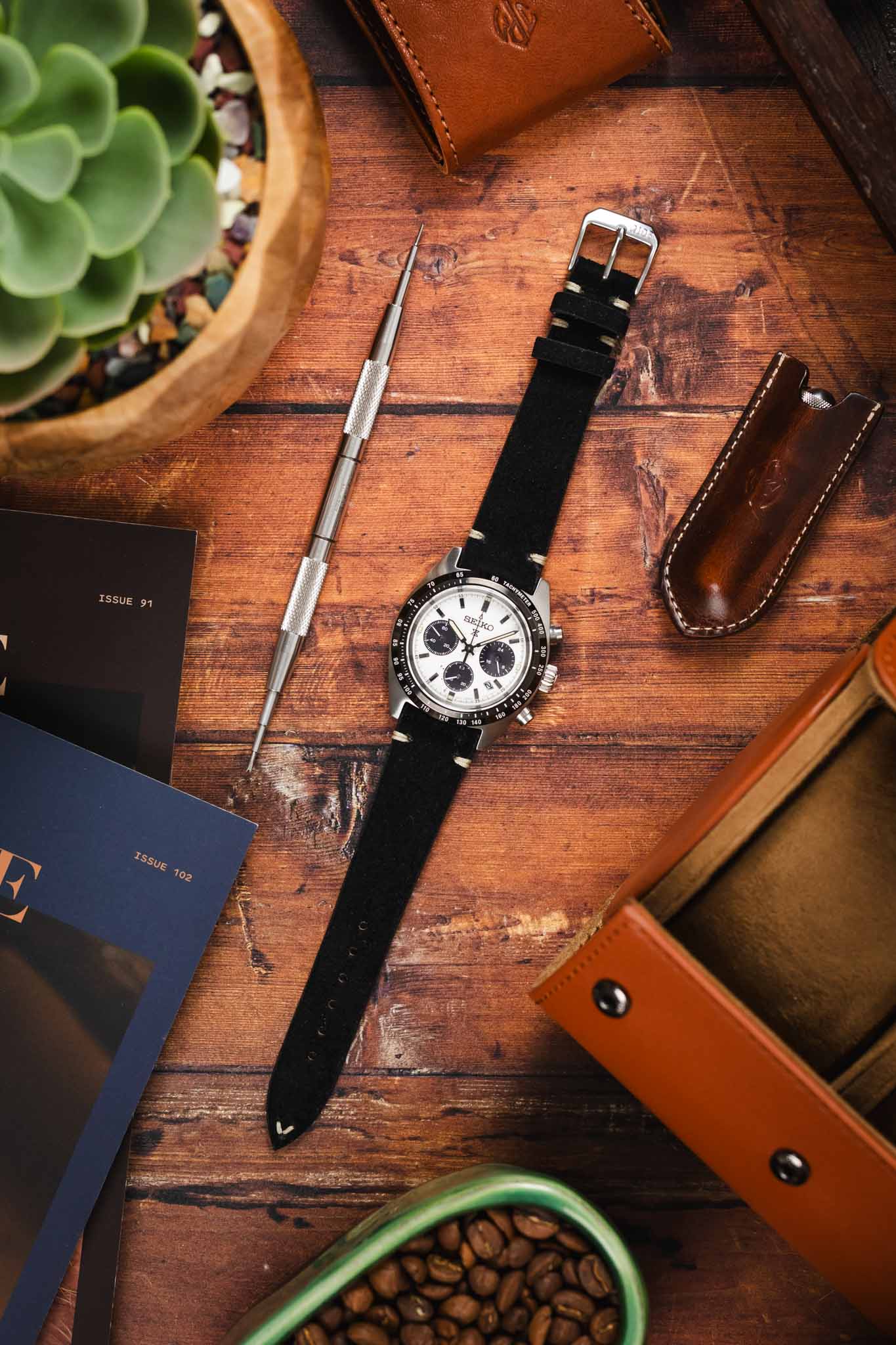 RIOS1931 HUDSON Genuine Suede Leather Watch Strap in BLACK - Image 9