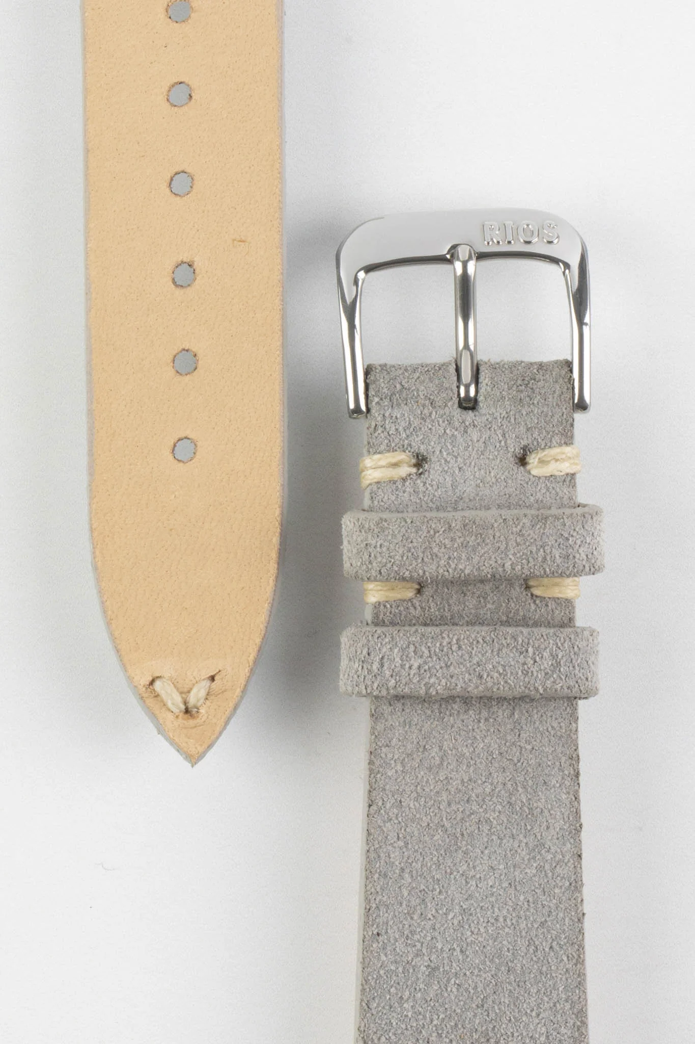 RIOS1931 HUDSON Genuine Suede Leather Watch Strap in STONE GREY - Image 3