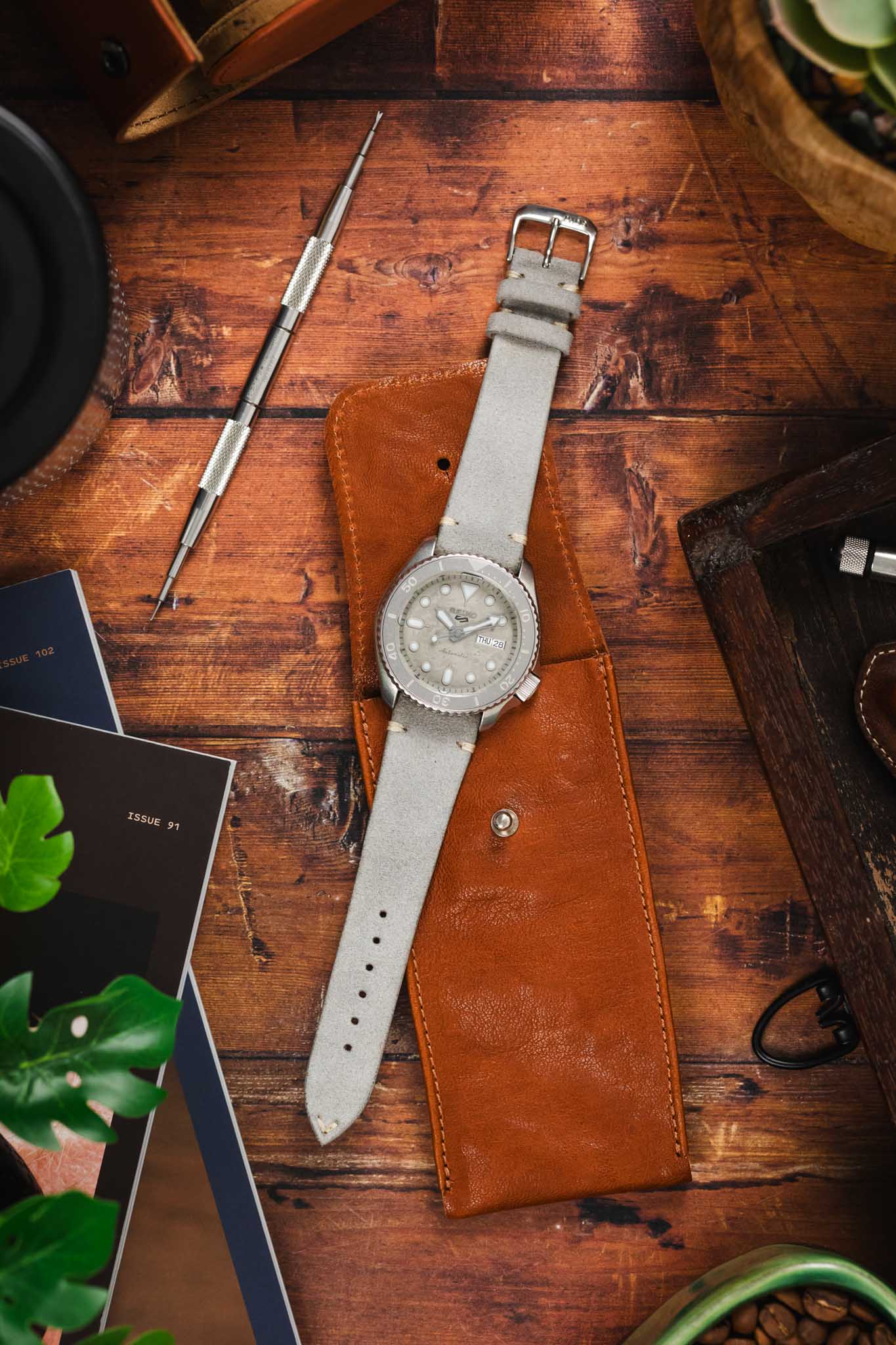 RIOS1931 HUDSON Genuine Suede Leather Watch Strap in STONE GREY - Image 9