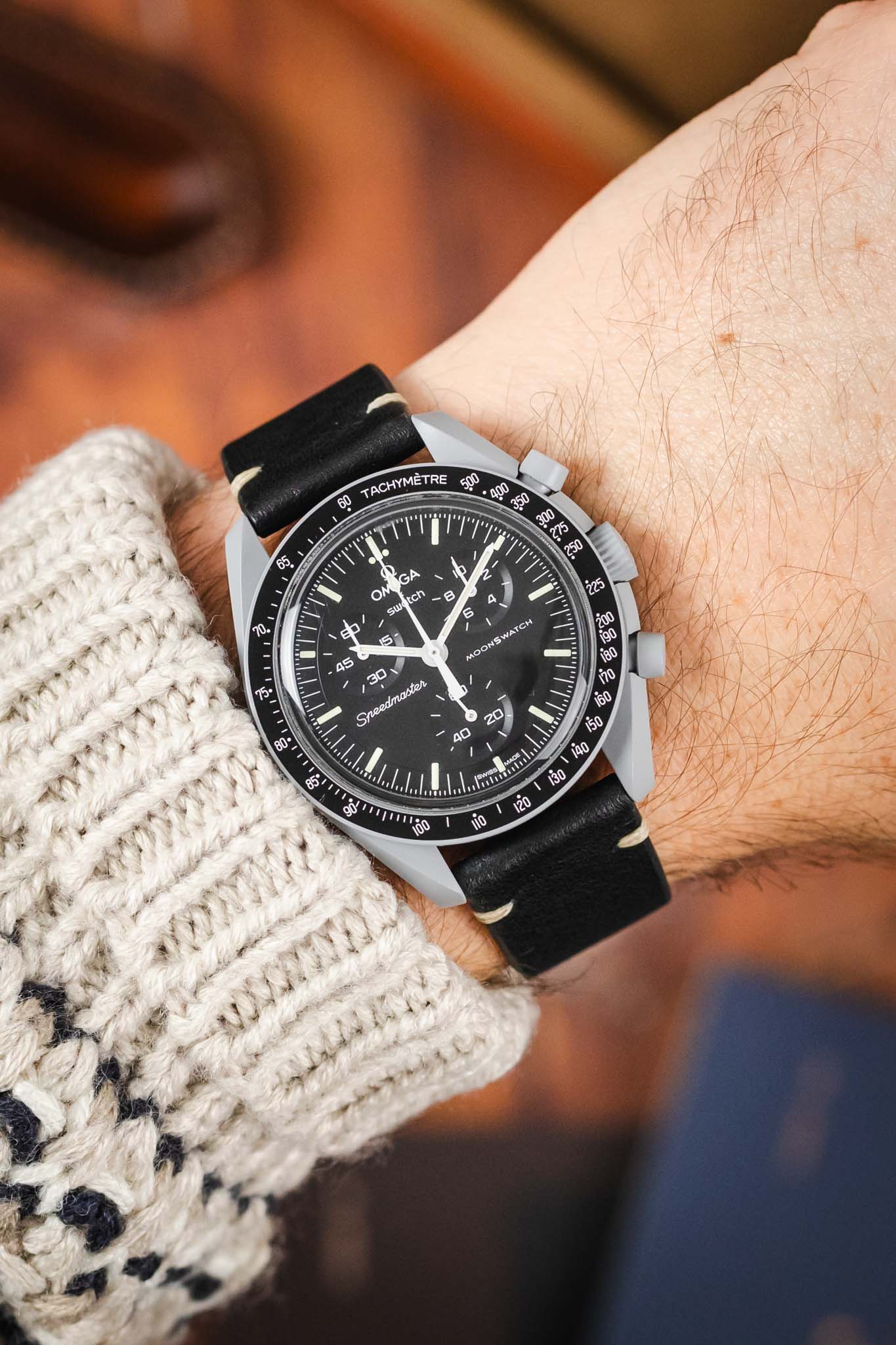 RIOS1931 INZELL Retro Organic Leather Watch Strap in BLACK - Image 2
