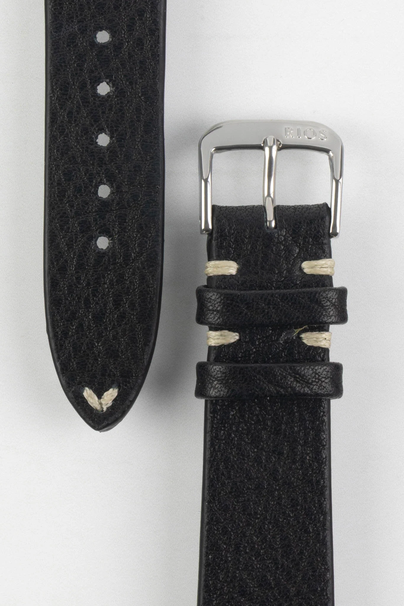 RIOS1931 INZELL Retro Organic Leather Watch Strap in BLACK - Image 3